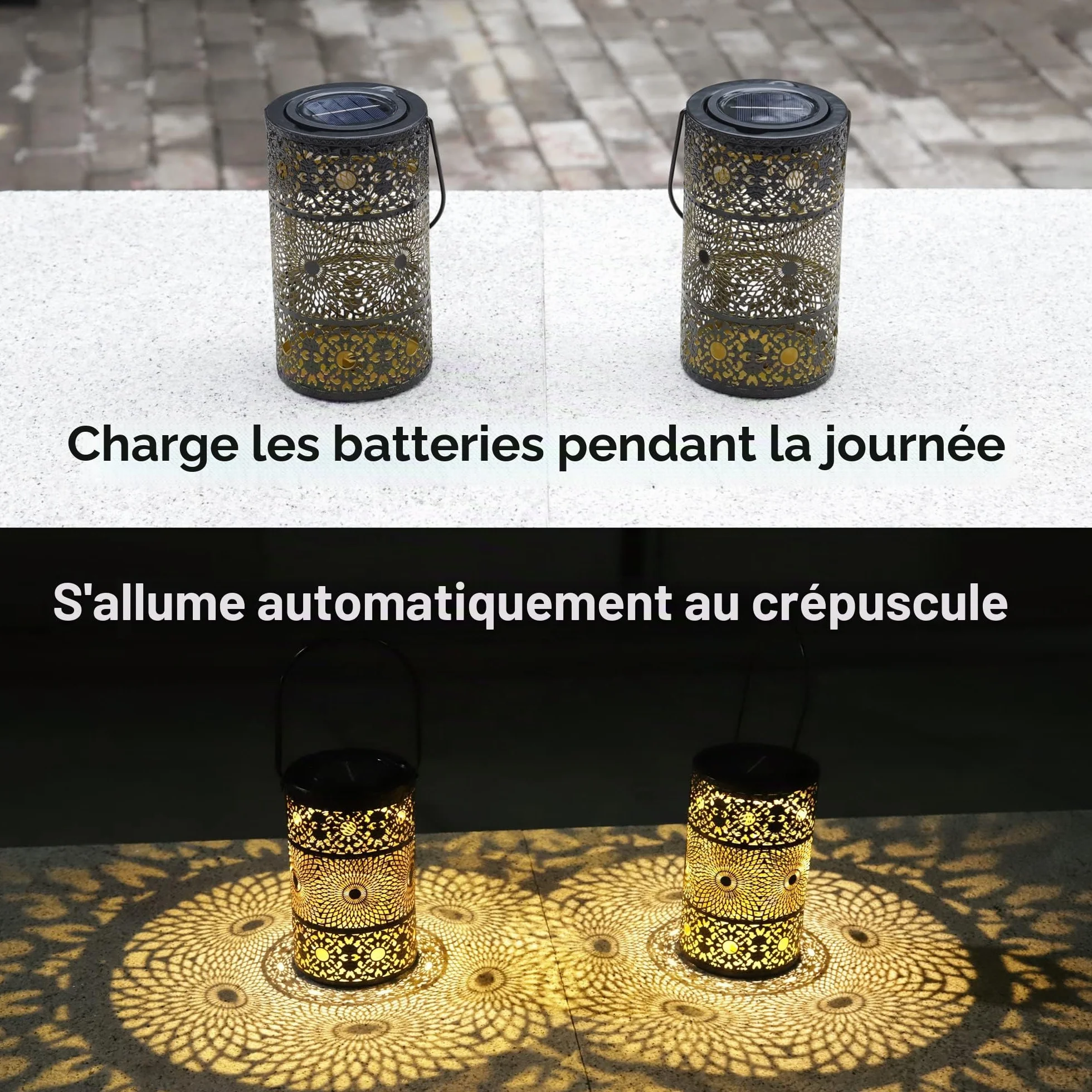Lanternes Solaires Extérieures Lot de 2 Lampes Solaires de Jardin en Métal avec Piquets de Terre