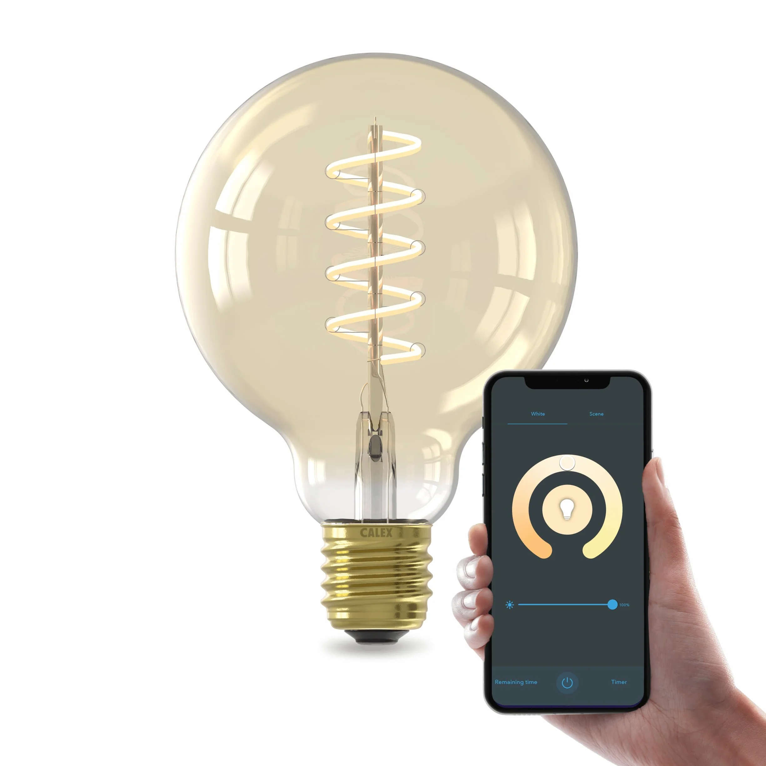CALEX Ampoule Filament Dorée Globe G95 E27 CCT WiFi 7W Blanc Chaud 1800-2700K Dimmable