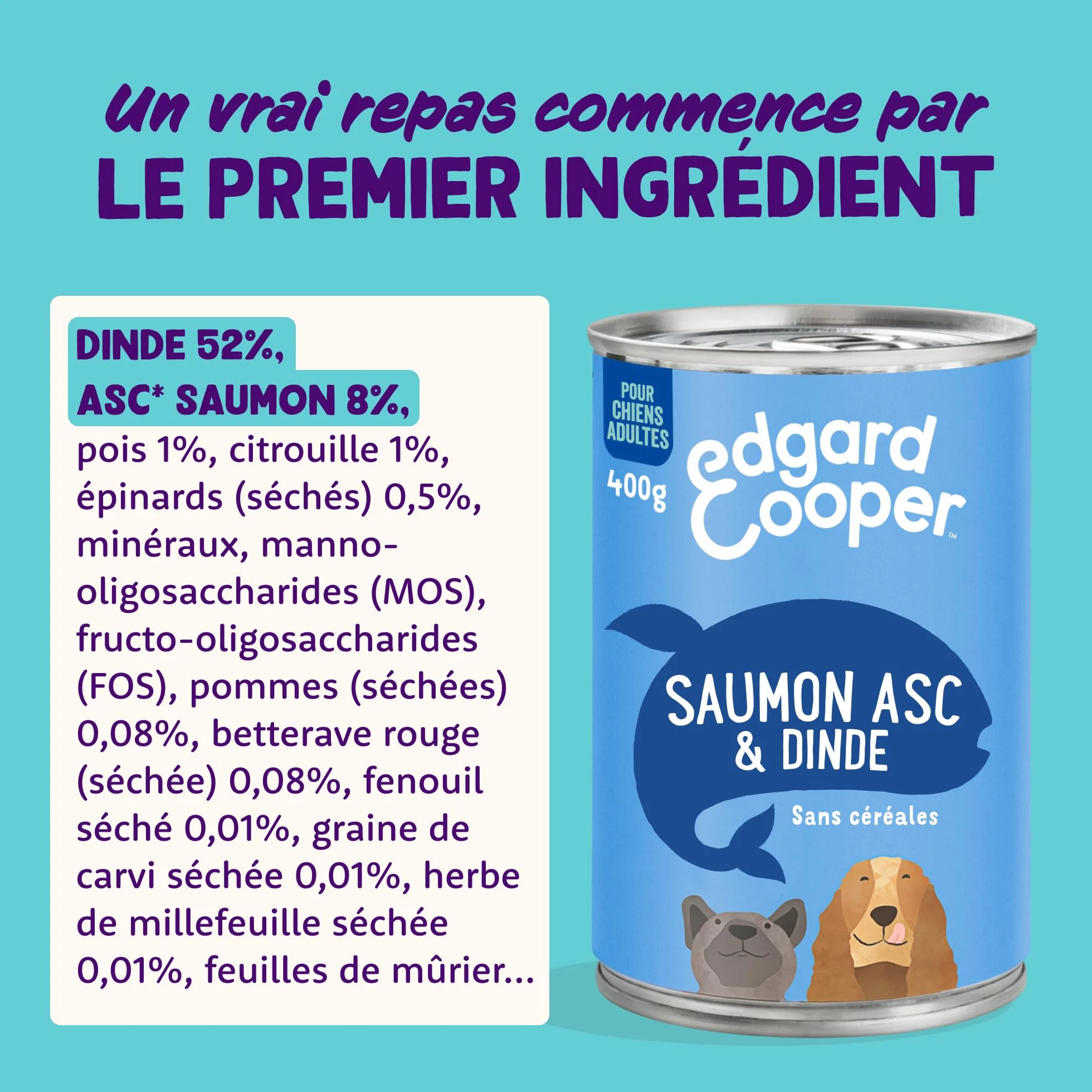 Edgard & Cooper Pâté Pour Chien Saumon & Dinde 400g x 6 Sans Céréales Hypoallergénique