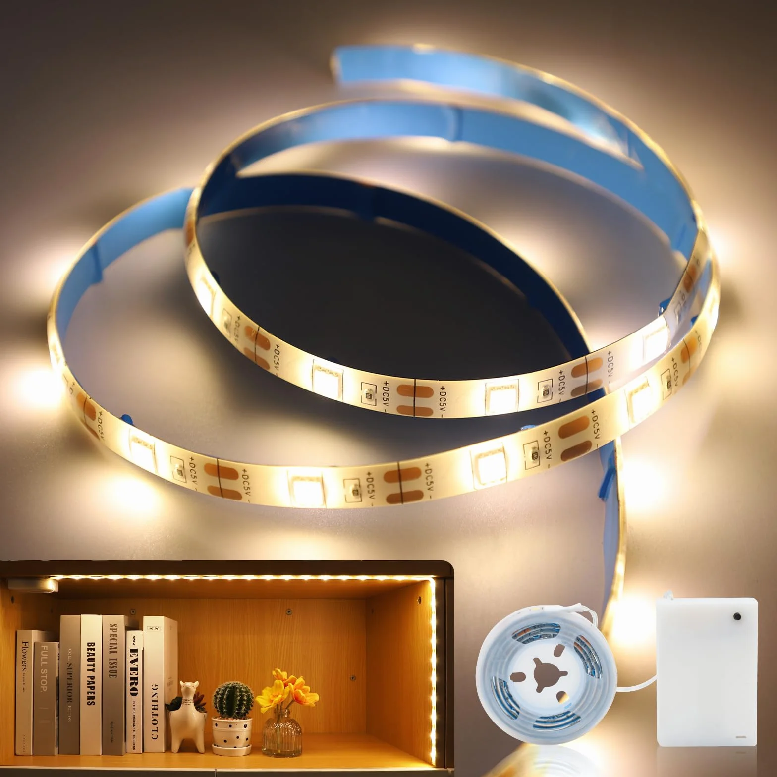 Auting Ruban LED Pile 1m Blanc Chaud pour Sous le Meuble de Cuisine