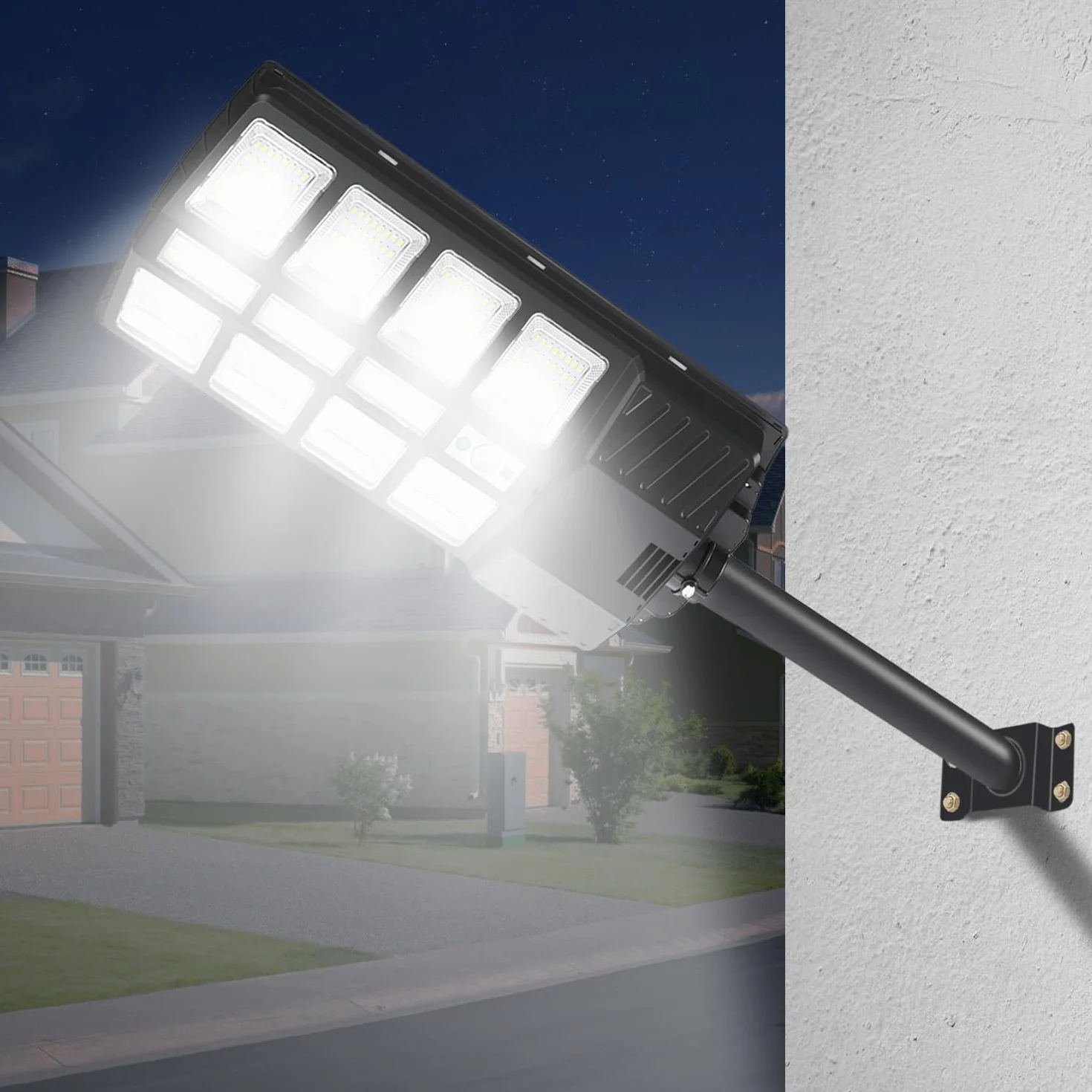 Lampadaire solaire de rue 300 W LED extérieur 6500 K Blanc froid IP65 avec télécommande