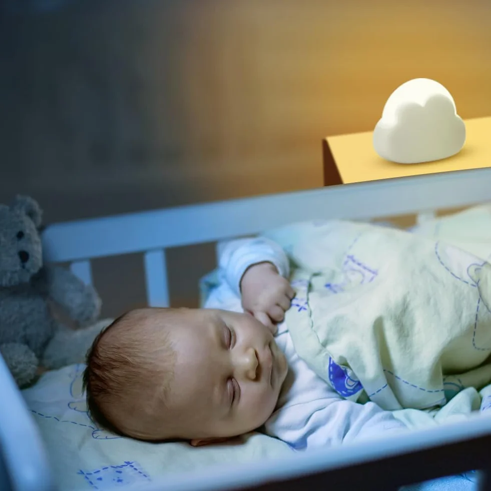 Veilleuse Enfant LED Nuage 4 Niveaux Luminosité Rechargeable Corde Silicone Lampe Chevet Blanc
