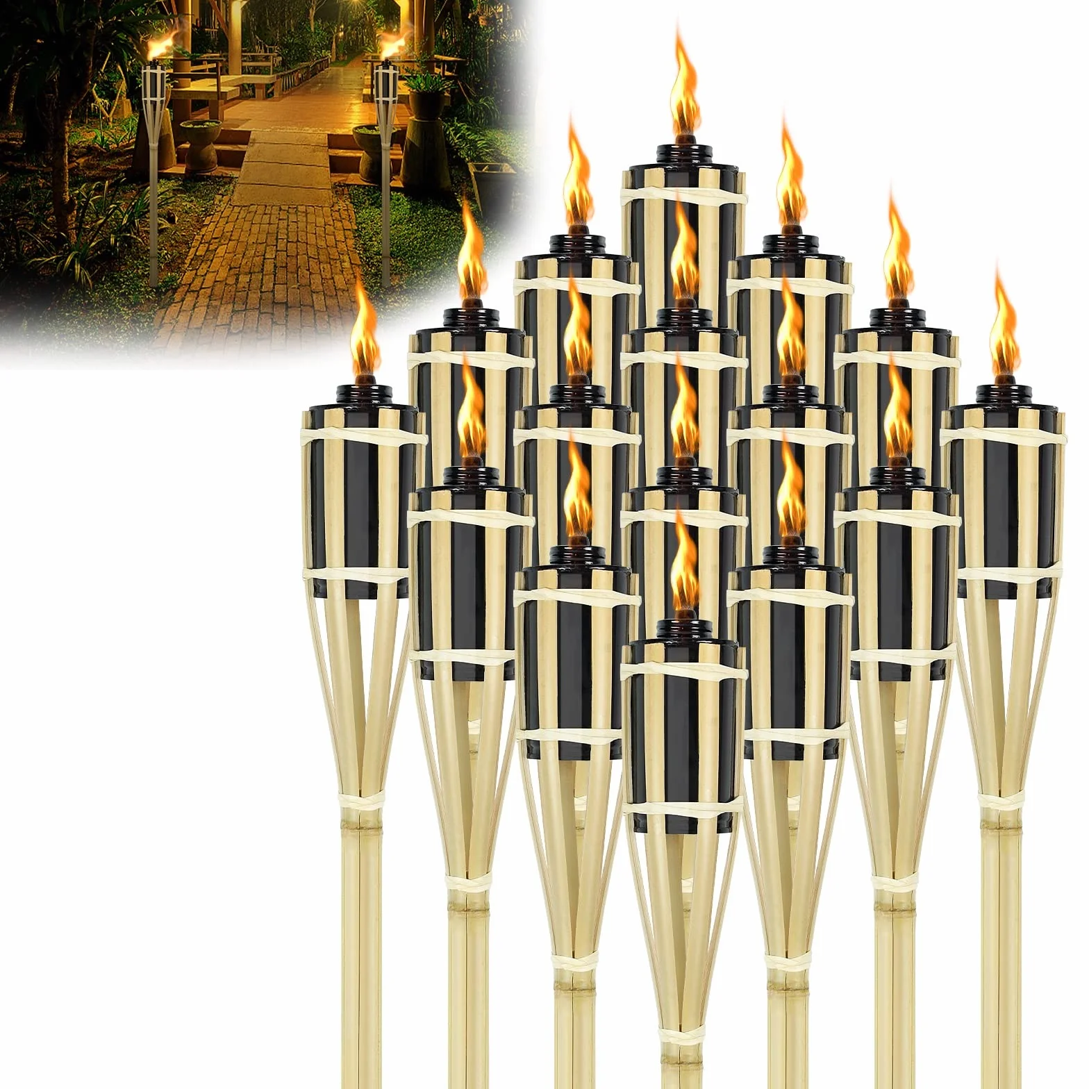 Lot de 36 torches de jardin 90 cm en bambou à huile pour extérieur