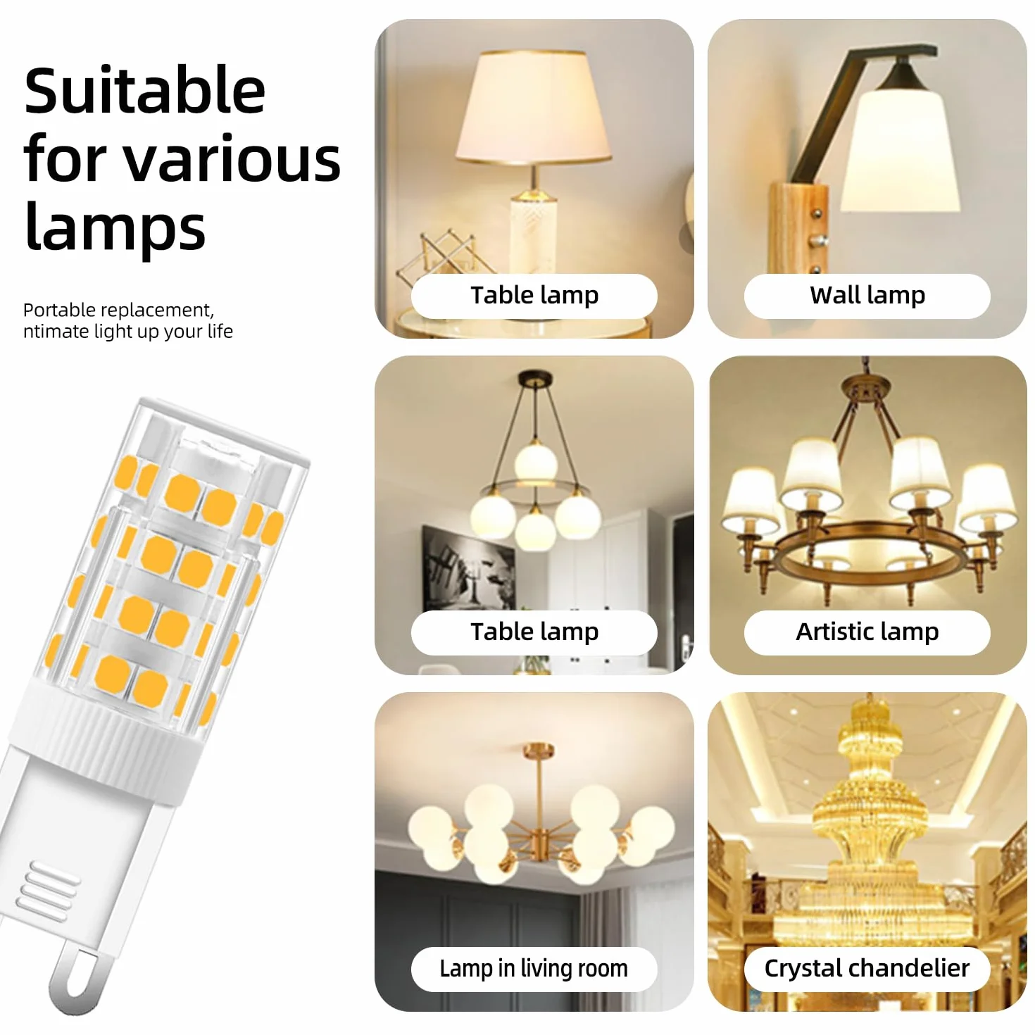 Ampoule LED G9 5W (5 pièces) équivaut à 40W halogène 500LM 3000K Blanc chaud 220V Non-dimmable