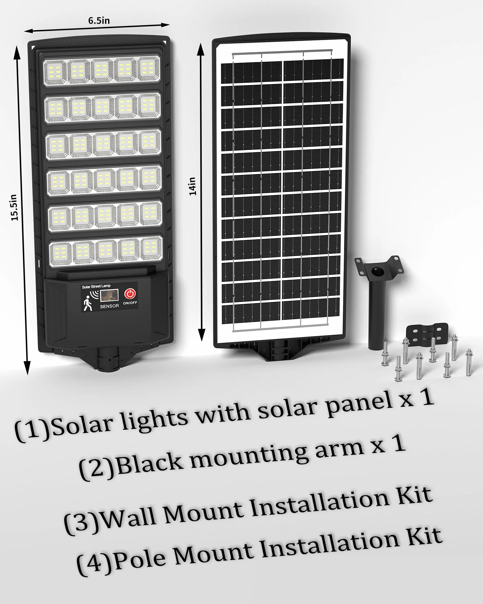 Lampadaire Solaire Exterieur 6AH avec Détecteur de Mouvement, 3 Températures de Couleur 3000K/4000K/6500K, Projecteur LED 2 Pack