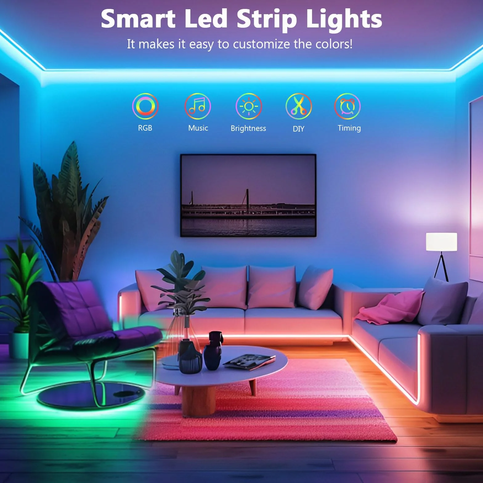 Ruban LED 20m RGB Bluetooth APP Télécommande 44 Touches Bande Lumineuse Chambre Décoration Gaming