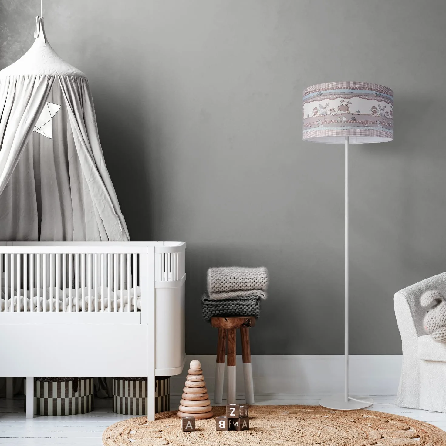 Paco Home Lampadaire Chambre Enfant Tissu Abat-Jour Voitures Police Pompiers E27