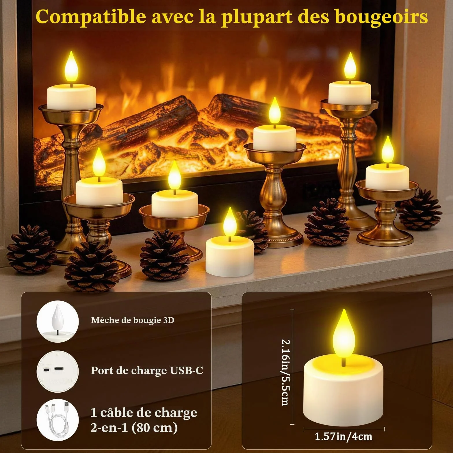 PChero Lot de 2 bougies chauffe-plat rechargeables LED sans flamme avec minuterie à distance pour Halloween Noël