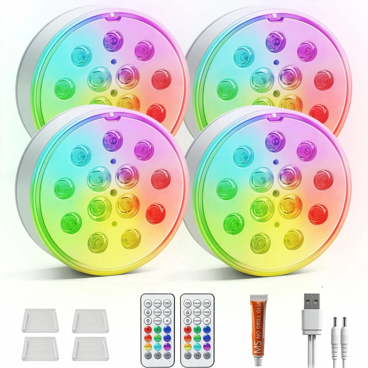 Lampe LED Submersible Rechargeable 16 Couleurs IP68 Étanches RGB Piscine avec Télécommande USB