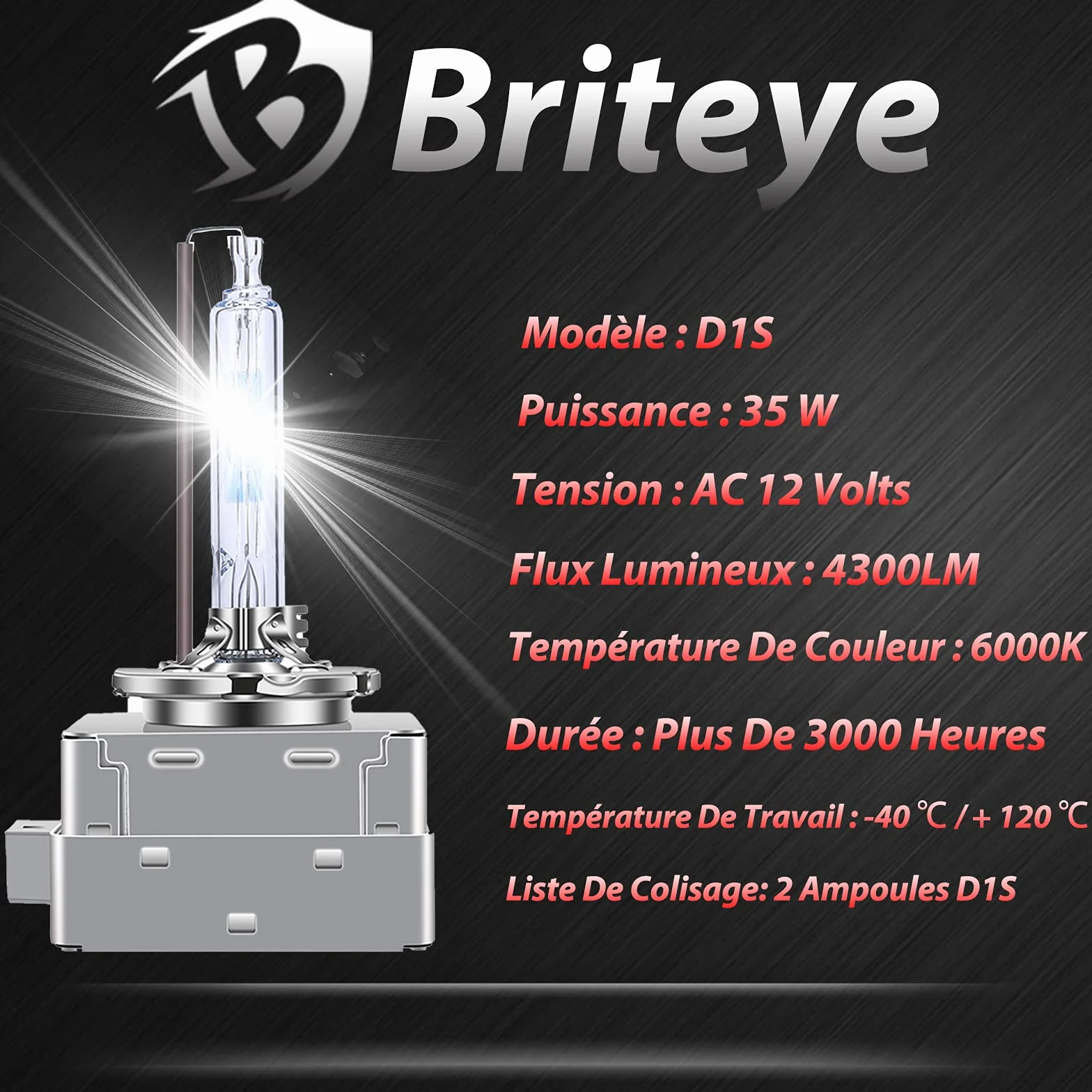Briteye Ampoule Xenon D1S 35W 6000K 12V HID (2pcs)