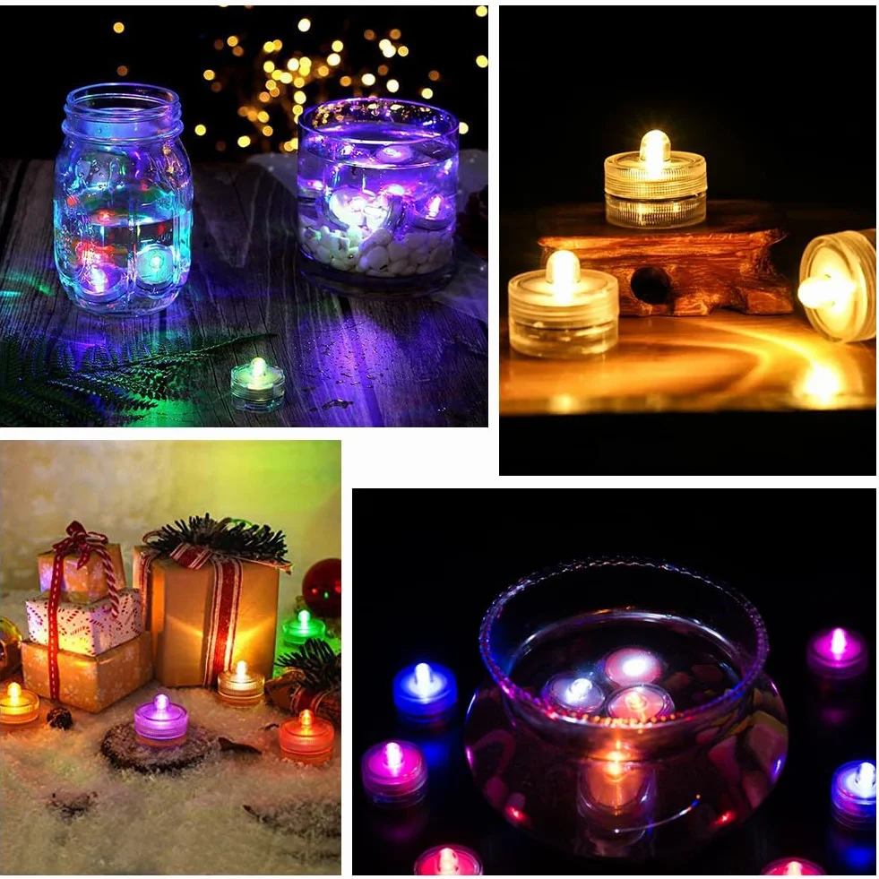Lot de 12 Mini Lumières LED Submersibles IP68, Bougies LED Étanches à Piles pour Étang, Fête, Mariage (Blanc Chaud)