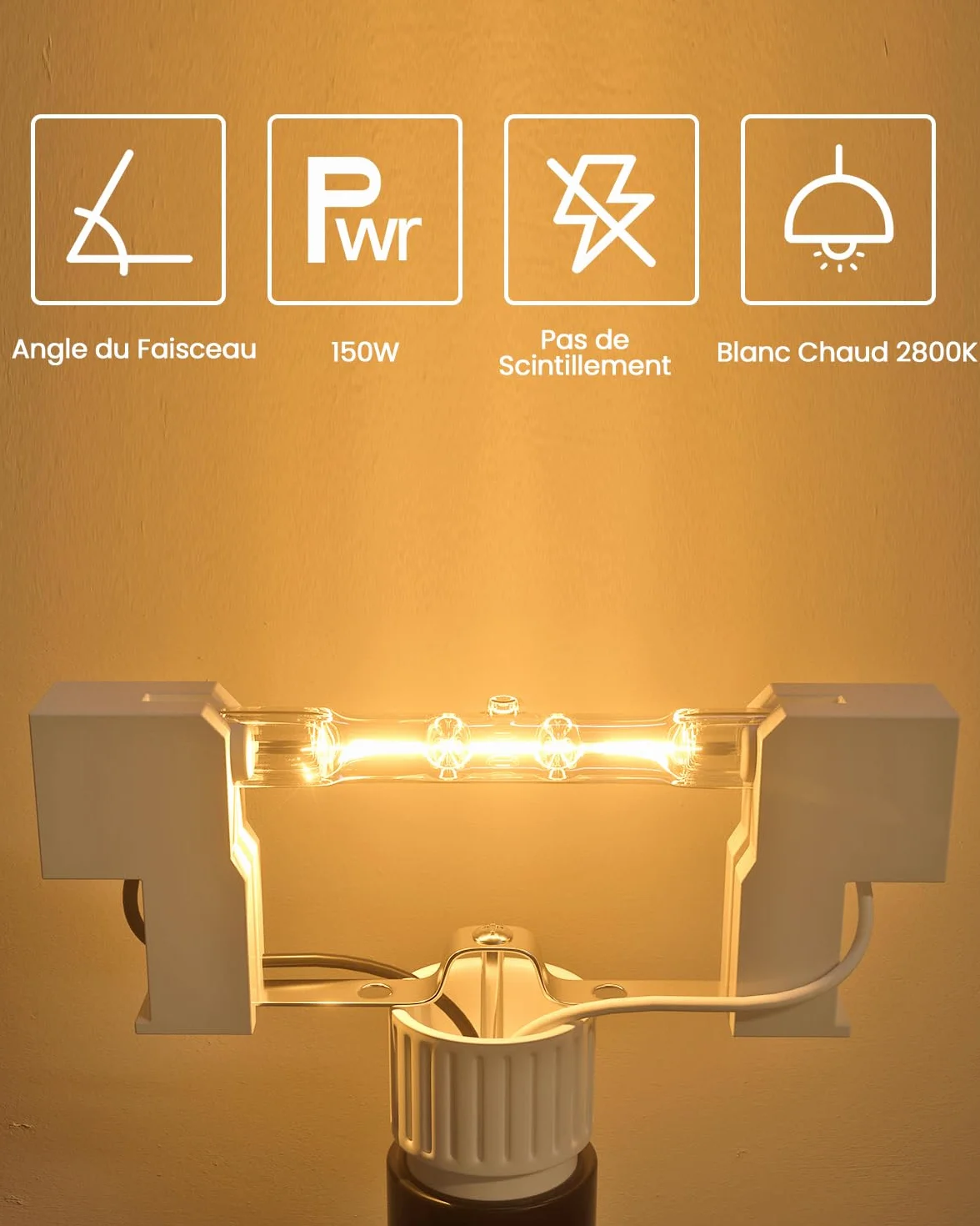 Ampoule Halogène Linéaire R7S 78mm 150W 2100lm 2800K Dimmable Blanc Chaud (Paquet de 5)