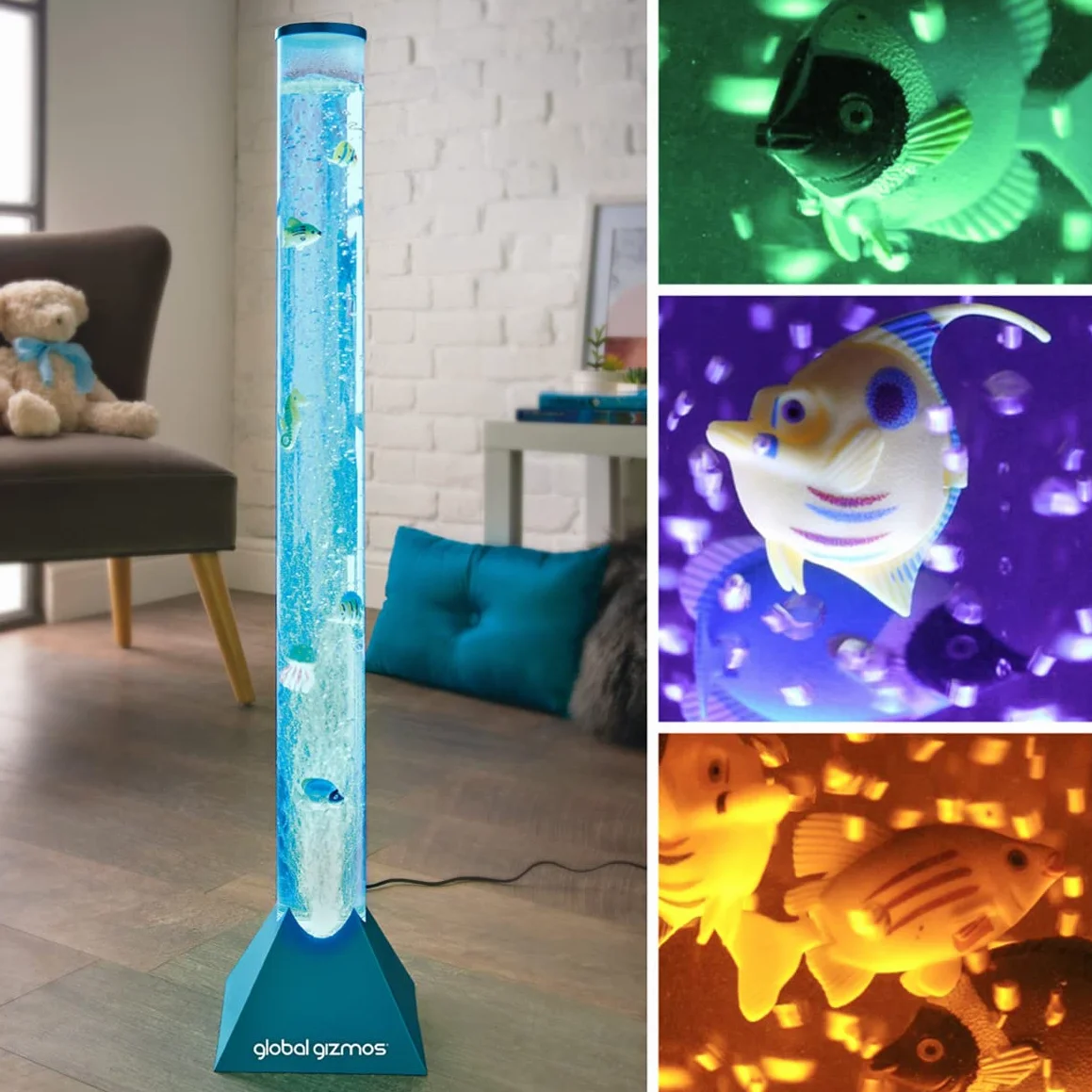 Global Gizmos 45169 Large Sea Creature Jellyfish Seahorse Bubble Lamp Metallic Blue 90cm