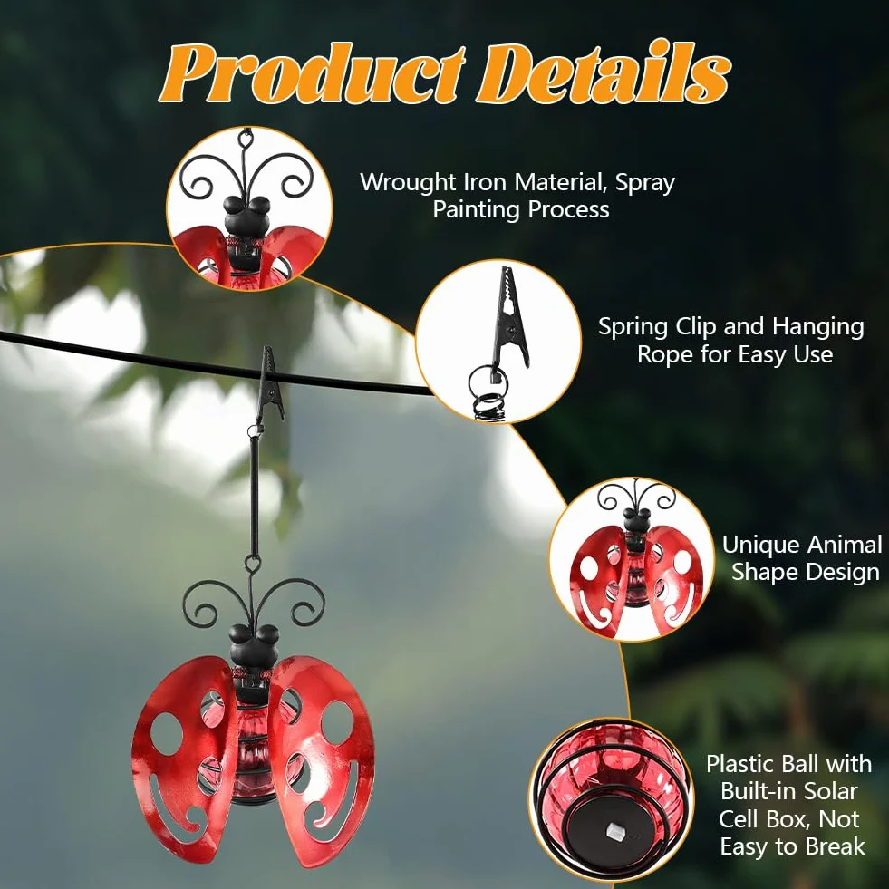 Lampes solaires d'extérieur à suspendre Lot de 2 coccinelles rouges