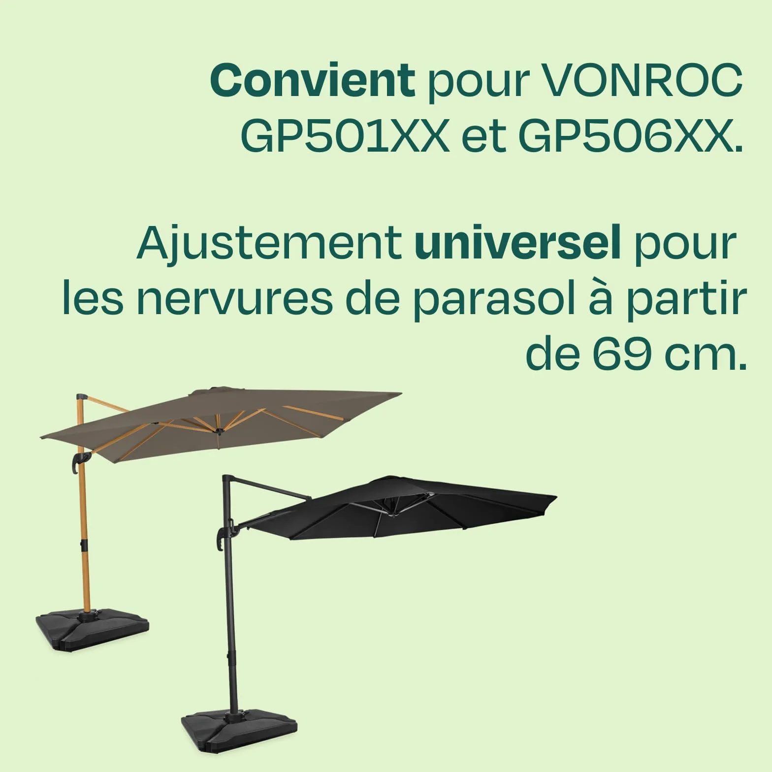 VONROC Éclairage LED Parasol Rechargeable 15 Bandes LED Batterie 2600 mAh Lumière Extérieure Jardin Terrasse Camping GP855AA