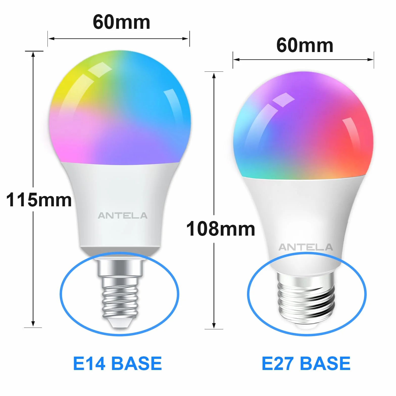 ANTELA Ampoule Connectée WiFi E14 A60 LED Intelligente RGB+CCT 2700K-6500K Compatible Alexa Google Home 2 PCS