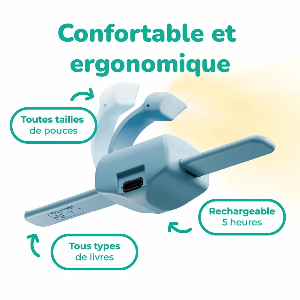 Lampe de lecture LED rechargeable lizia - Support de livre ergonomique à une main - Bleu