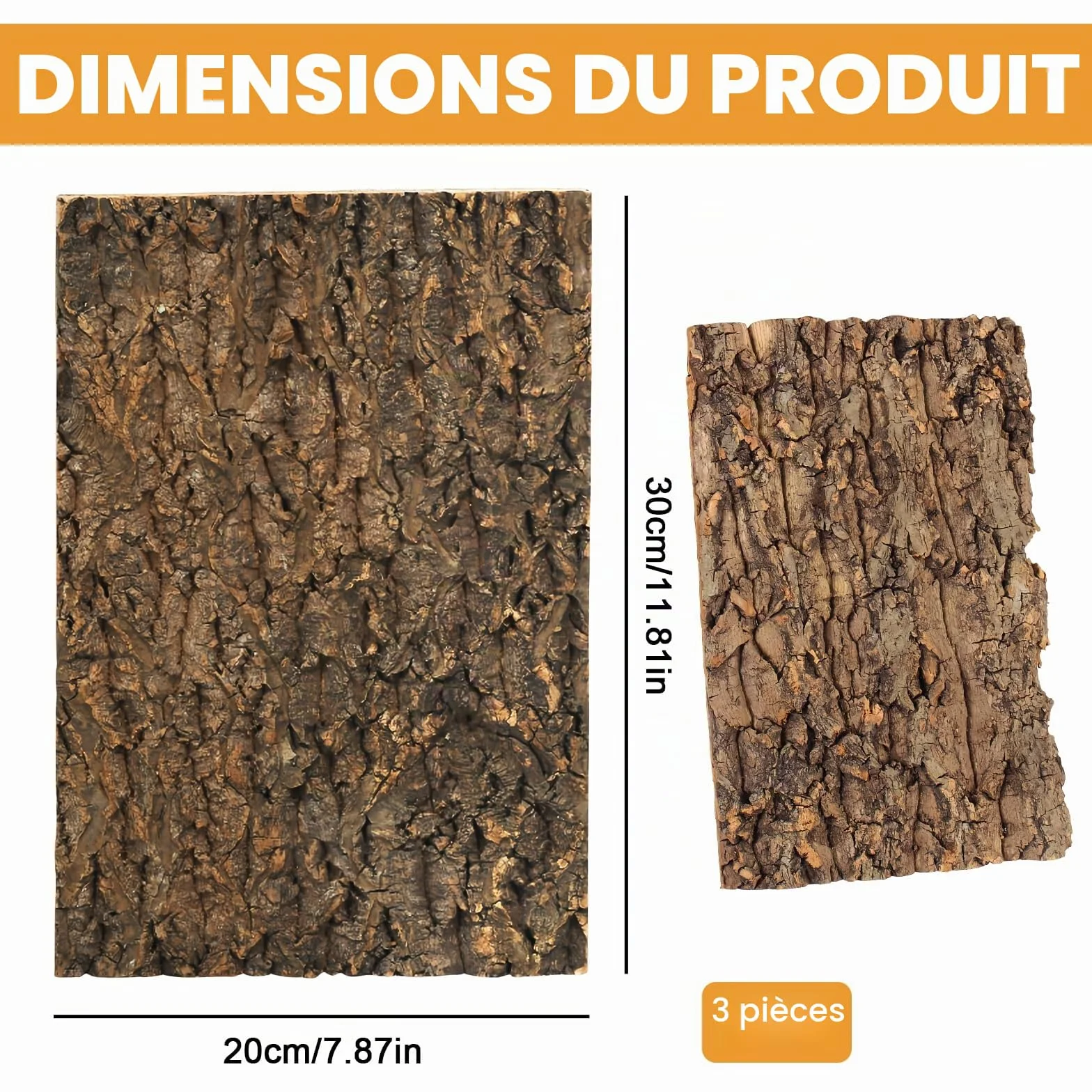 Sporgo Lot de 3 écorces de liège pour terrarium 30 x 20 cm - Tapis d'escalade pour reptiles