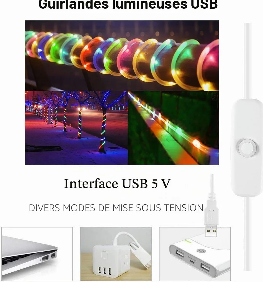Lumières de corde LED 10M USB 100 LED IP65 Fil de cuivre Fée Décorations Noël