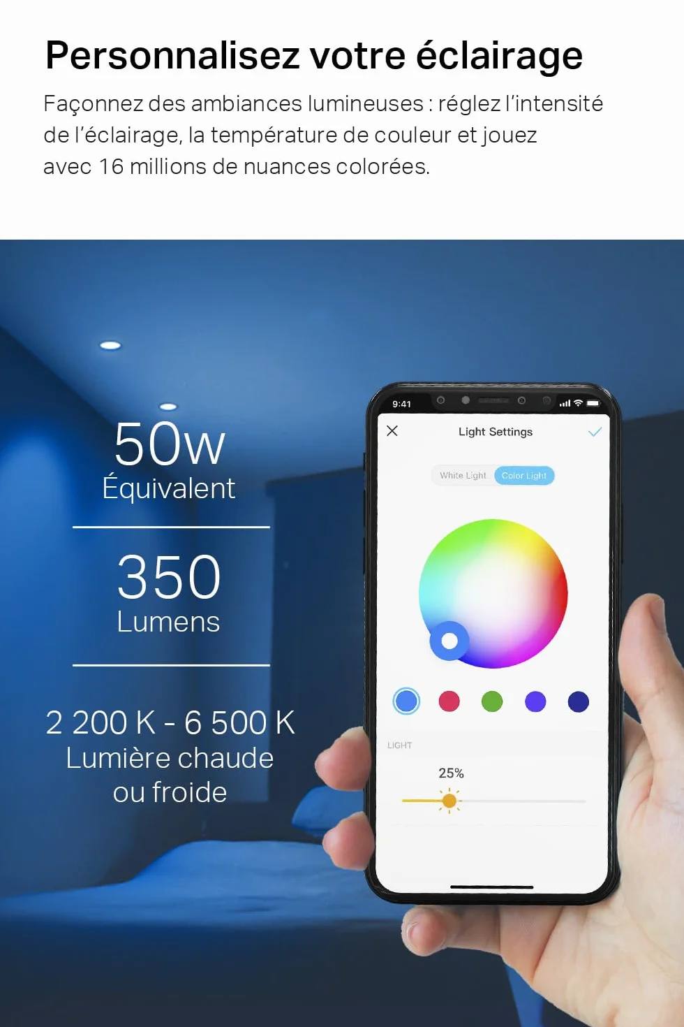 Tapo Ampoule Connectée WiFi LED GU10 Multicolore 2200K-6500K Dimmable 350 Lumens 3.7W L630 2-pack