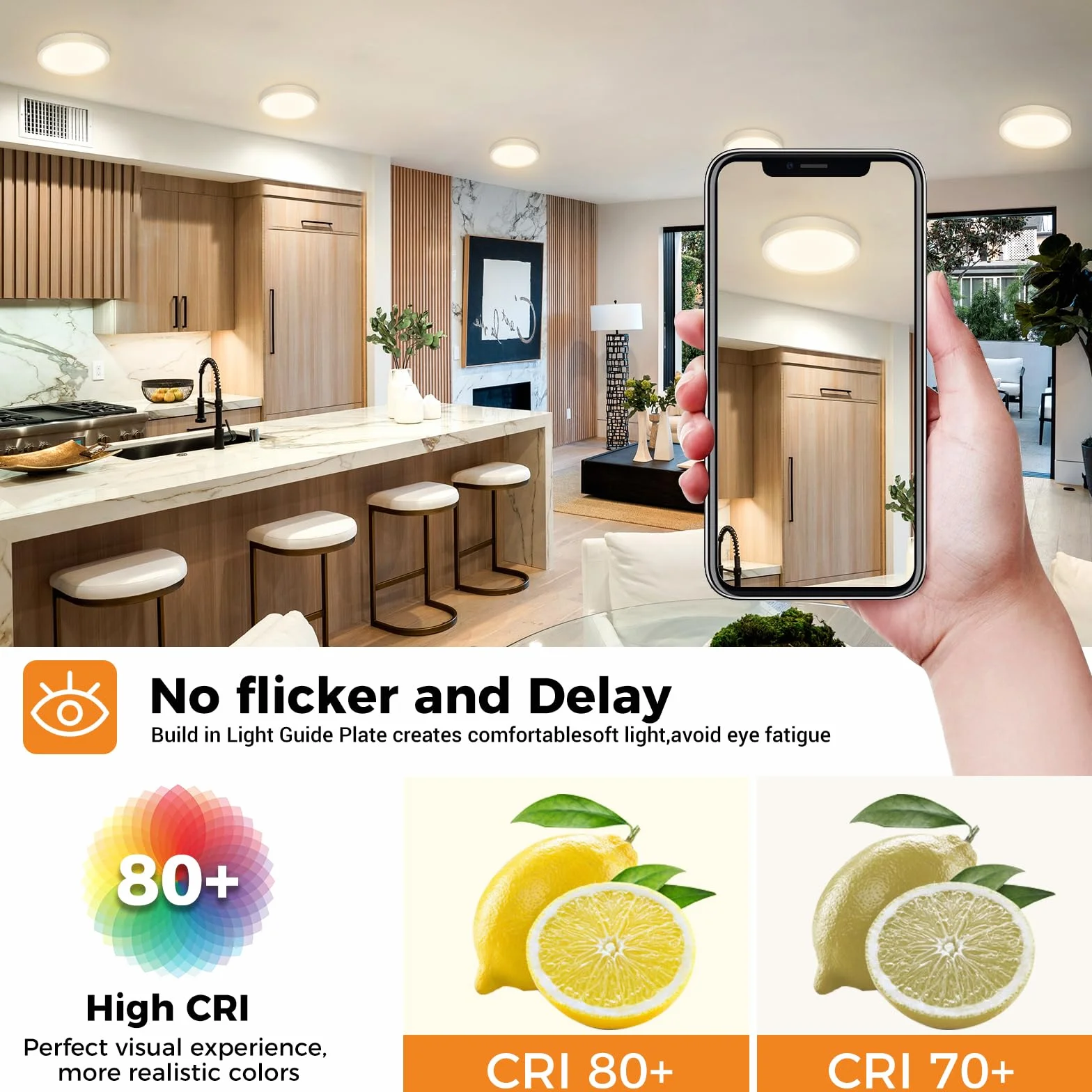 Plafonnier LED 3 Couleurs 3000K 4000K 6500K 15W 1500LM IP44 Etanche Moderne Rond