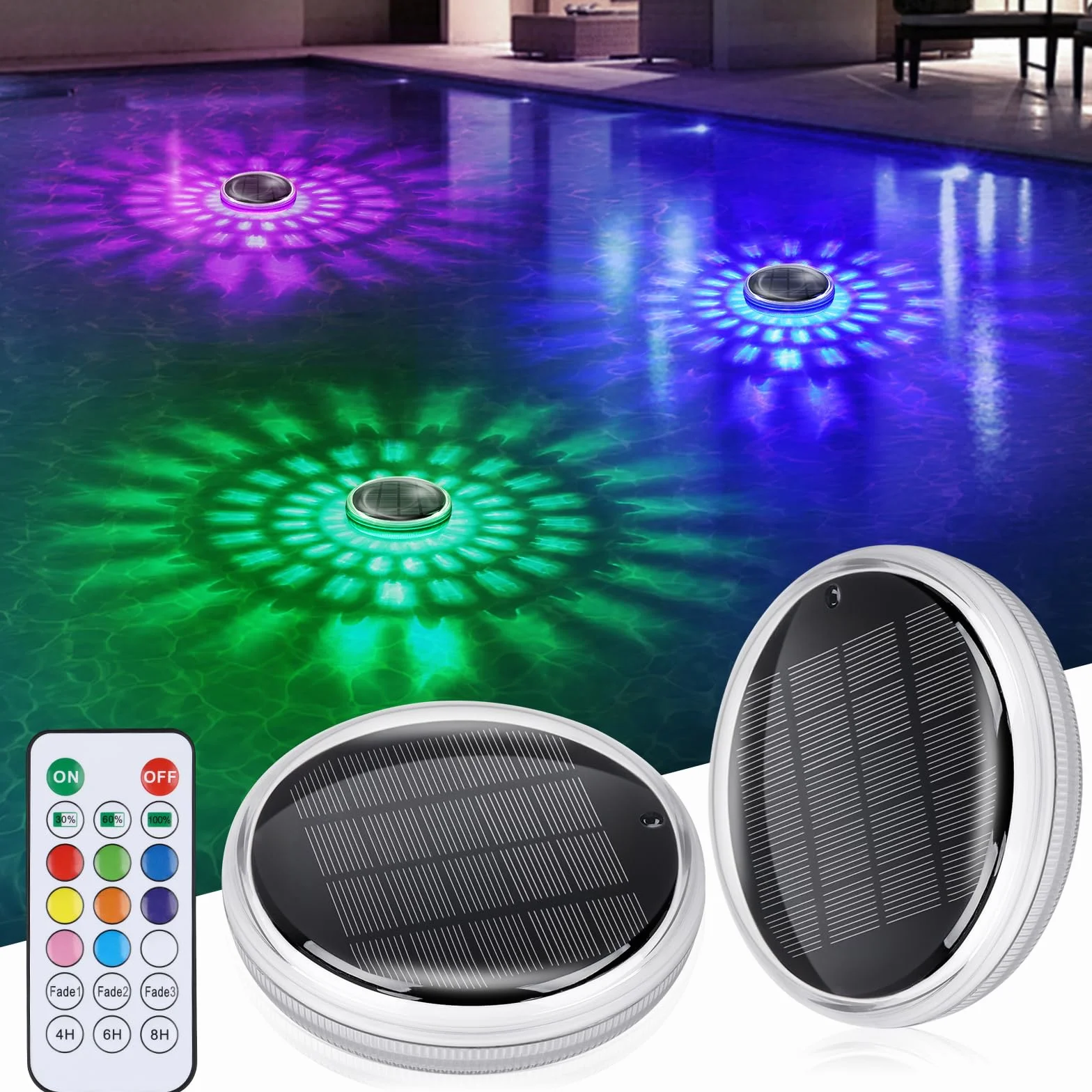 Lumière Piscine Flottante Solaire IPX7 2 Pièce Télécommande RGB 9 Couleurs