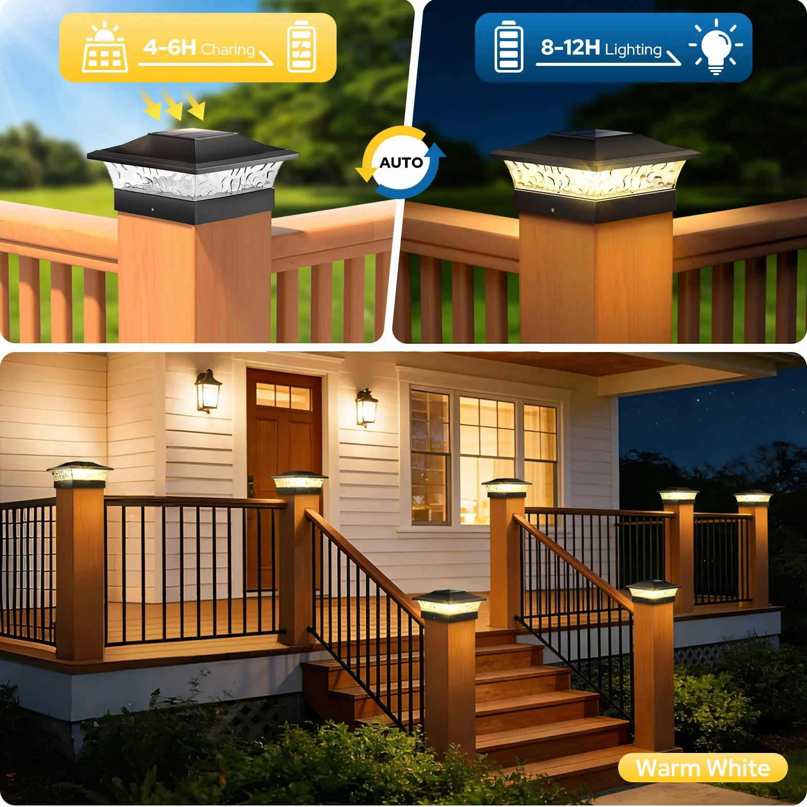 NIORSUN Lot de 4 capuchons solaires pour poteau extérieur