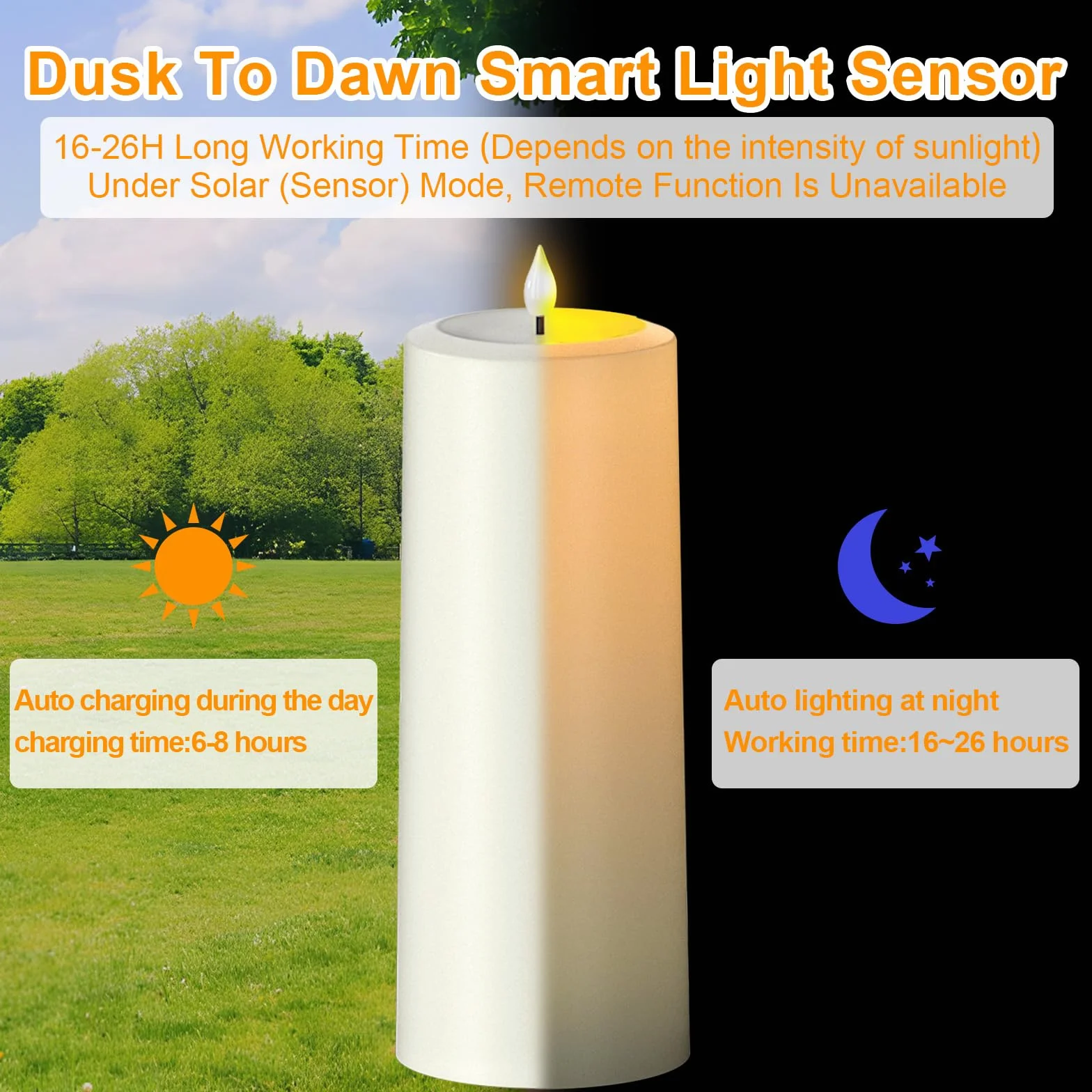 Bougie Pilier Solaire LED Rechargeable 2pcs Imperméable Flamme Vacillante avec Télécommande Extérieur Jardin