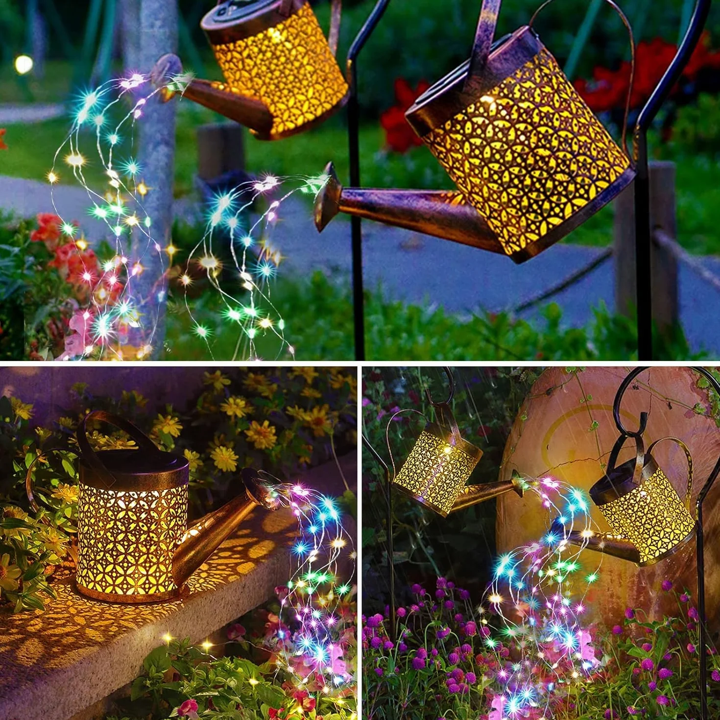 Lampe Arrosoir Solaire Extérieur 60 LED Lanterne Étanche IP65 Blanc Chaud Jardin