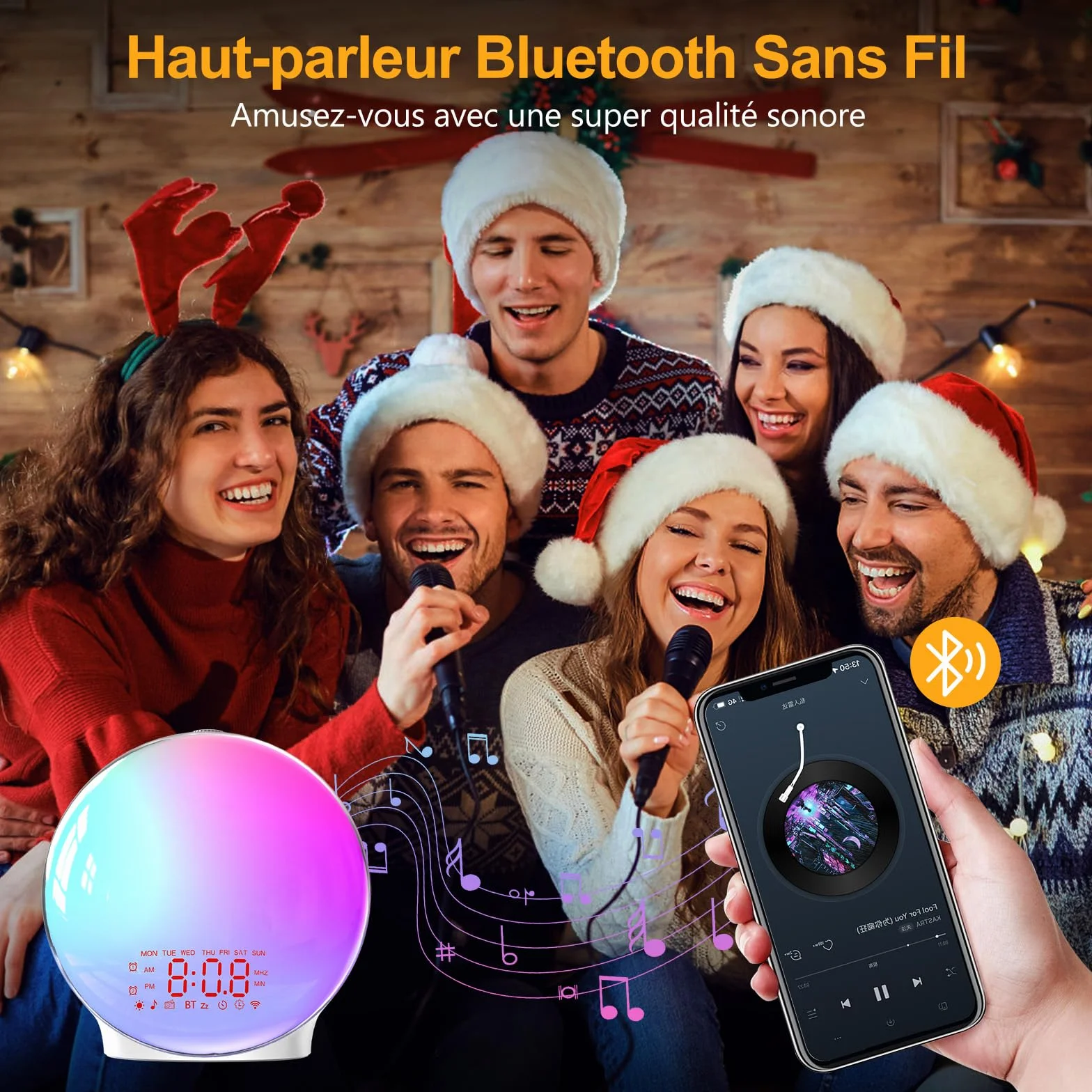 Réveil Lumière Bluetooth Radio Eveil Matin Lampe de Chevet 20 Niveaux Luminosité Simulateur Aube Crépuscule 2 Réveils 22 Sons Naturels Fonction Snooze 17 Couleurs Veilleuse