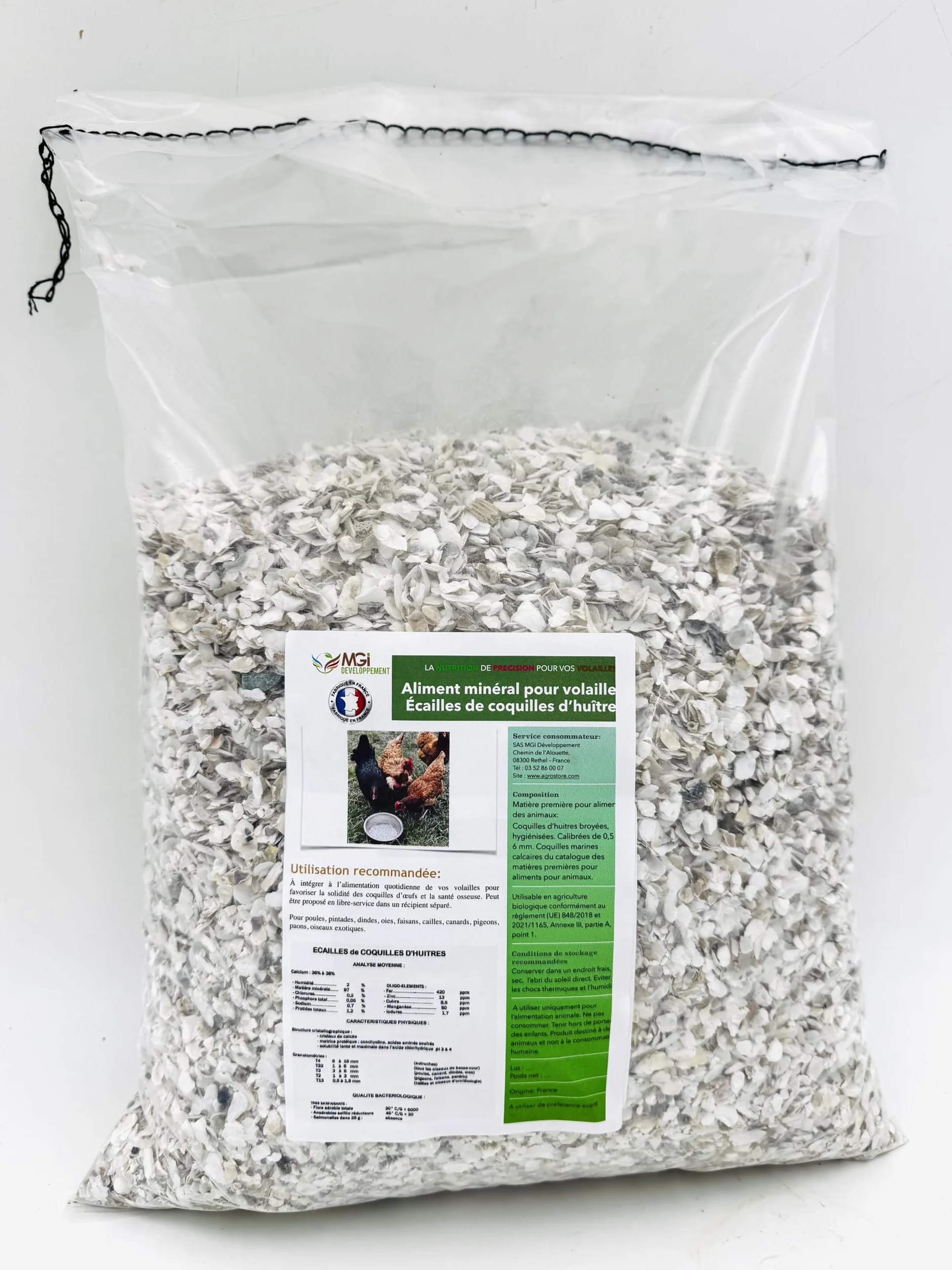 Écailles de Coquilles d’Huîtres Aliment Minéral pour Volailles Source de Calcium Naturel 2,5 kg