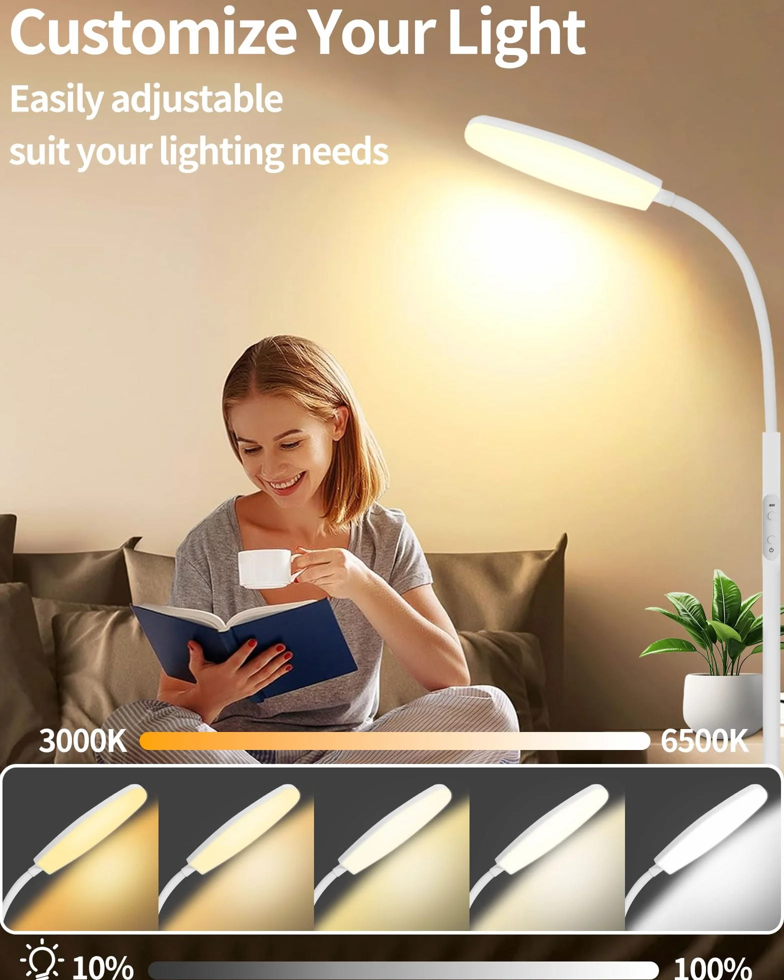 Lampe Luminothérapie 10000 Lux Sans UV, 10 Couleurs 6 Niveaux Luminosité Minuterie LED avec Télécommande