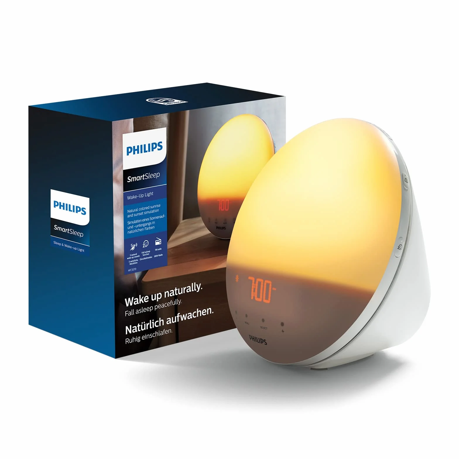 Philips Radio réveil lumineux HF3531/01 avec veilleuse, port USB
