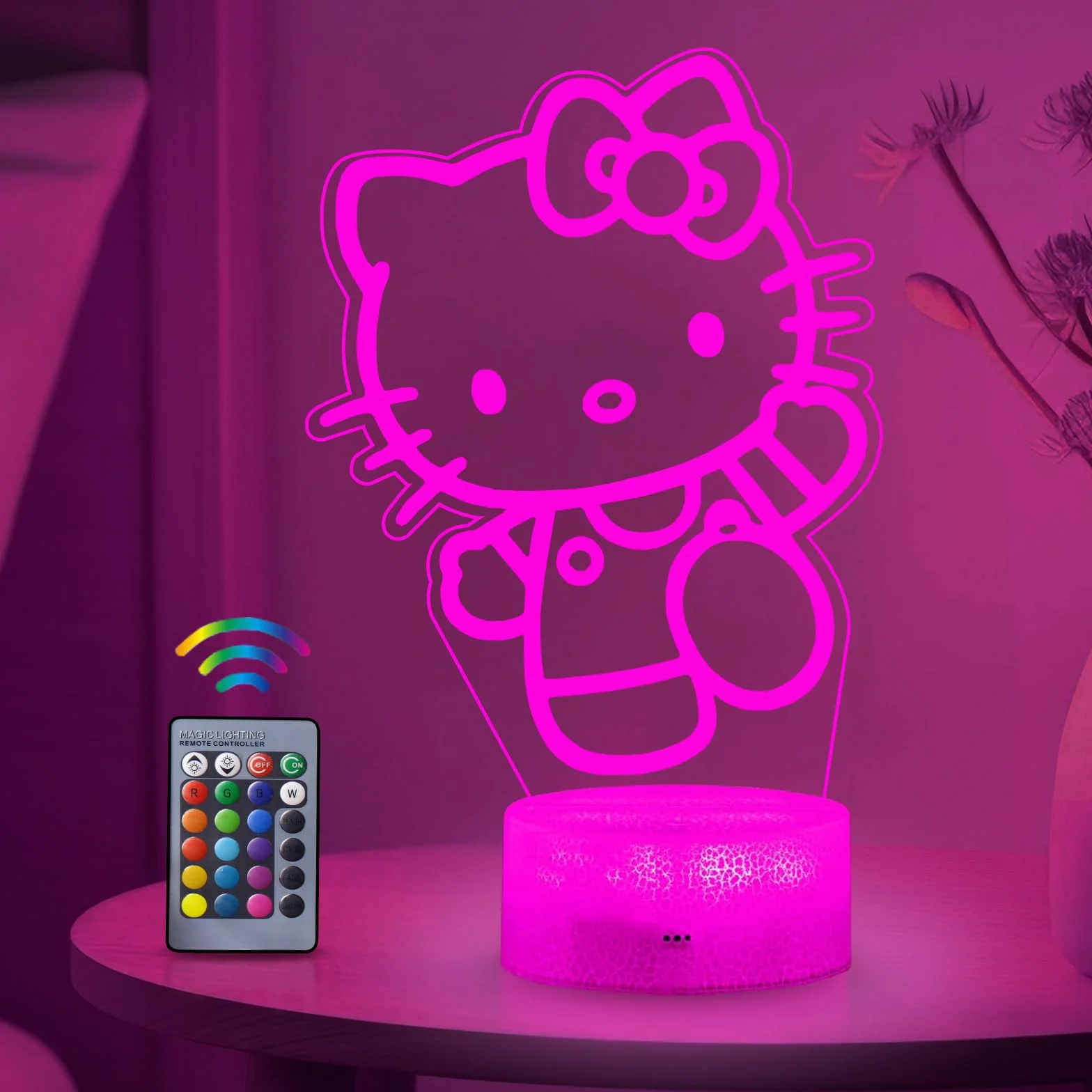 Kitty Veilleuse 3D LED Enfants USB Smart Remote Control 16 Couleurs Lampe Chevet