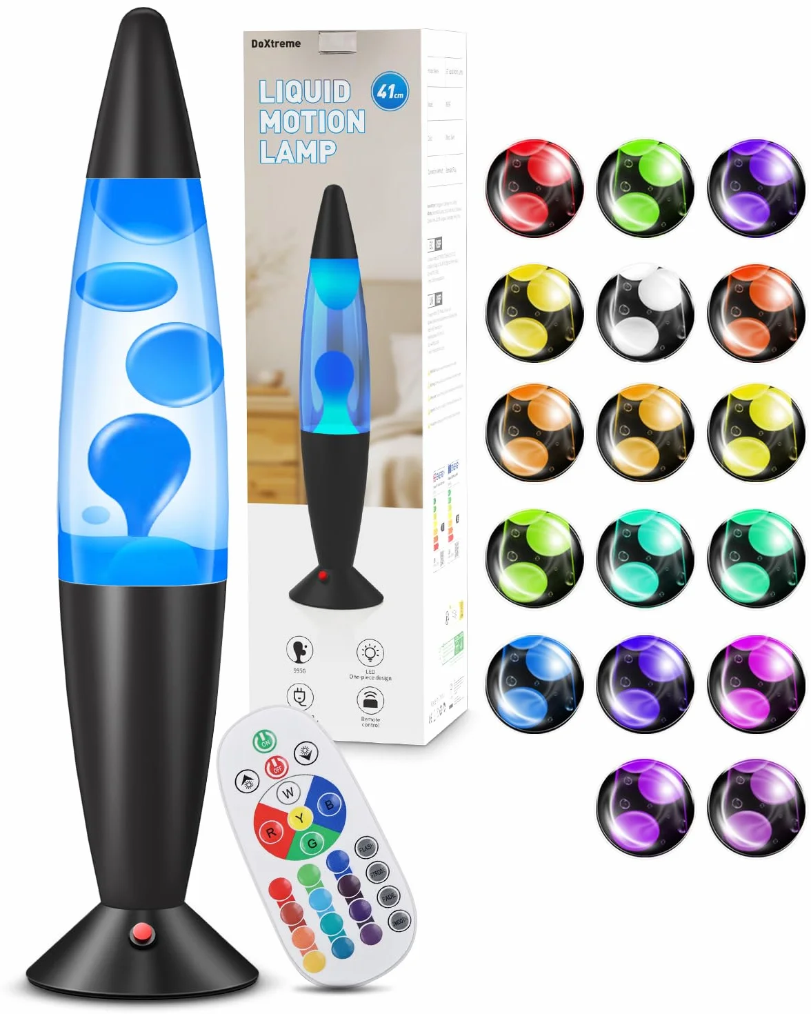 Lampe à Mouvement Liquide 17 Couleurs Changeantes 16in Lampe Ambiance Décoratif avec Télécommande 4 Modes Noir