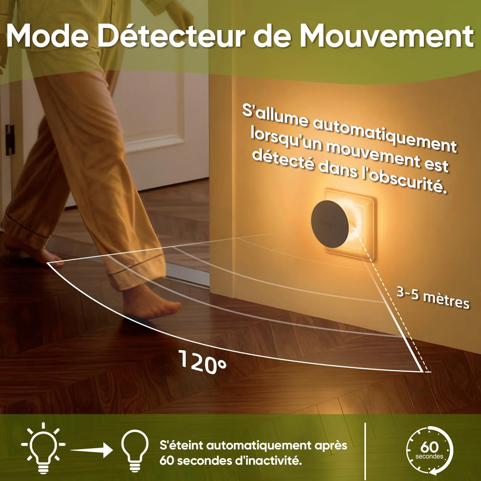 Veilleuses Prise avec Détecteur de Mouvement, Luminosité Réglable 3 Modes, Blanche Chaude, Lot de 2