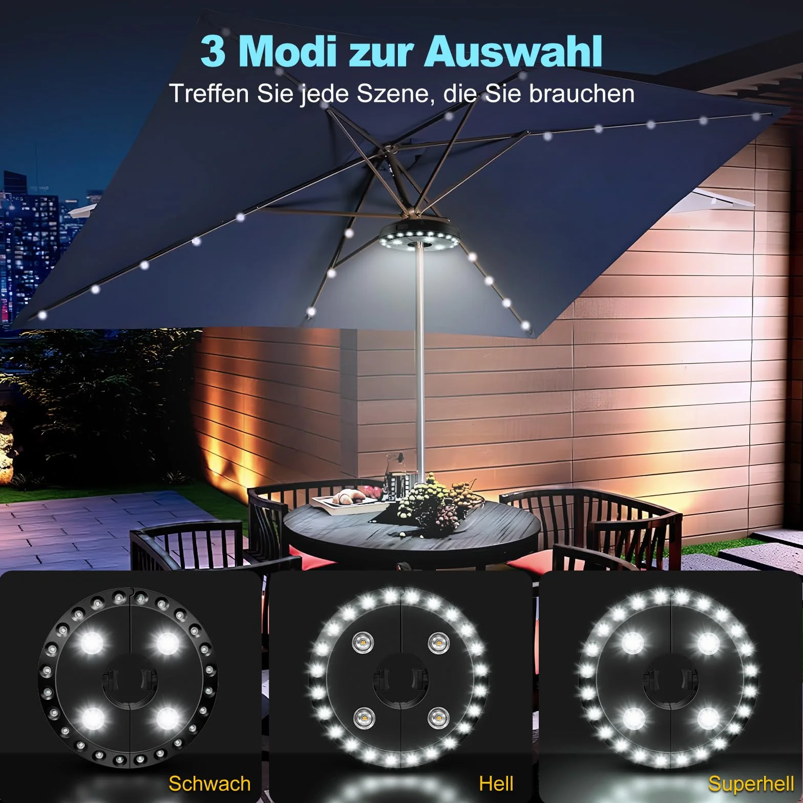 HELESIN Éclairage pour Parasol avec 28 LED, 3 Modes, Alimentation par Batterie