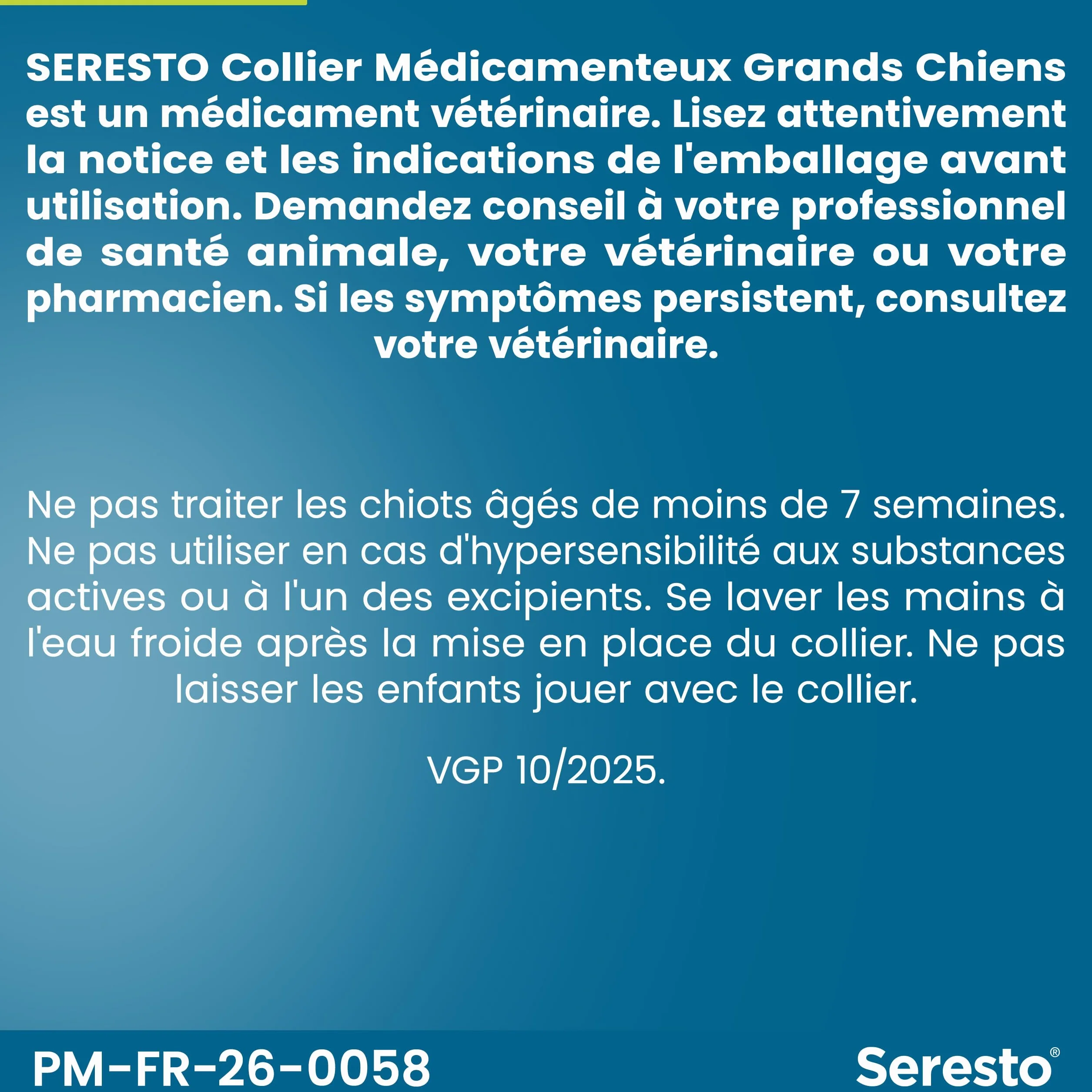 Seresto Collier Grands Chiens anti puces et tiques protection 7-8 mois gris