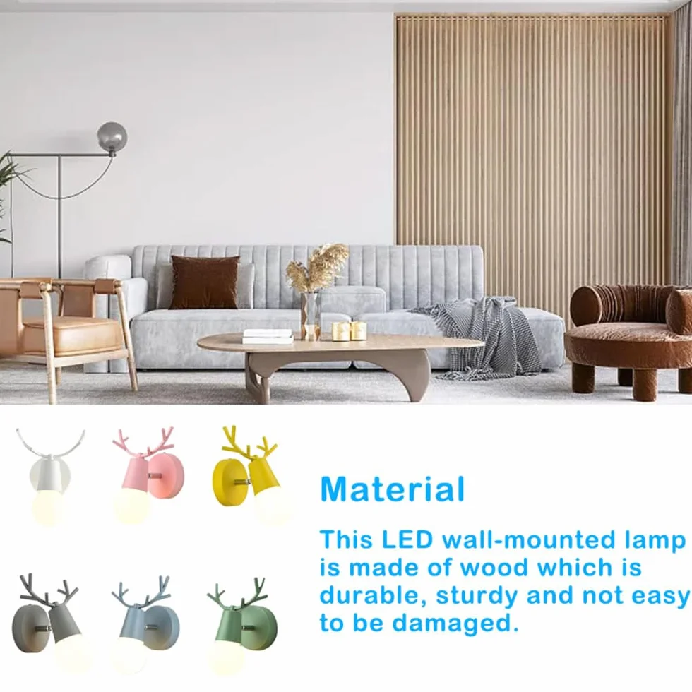 Luminaires Applique Murale LED Vintage en Bois de Cerf pour Chambre
