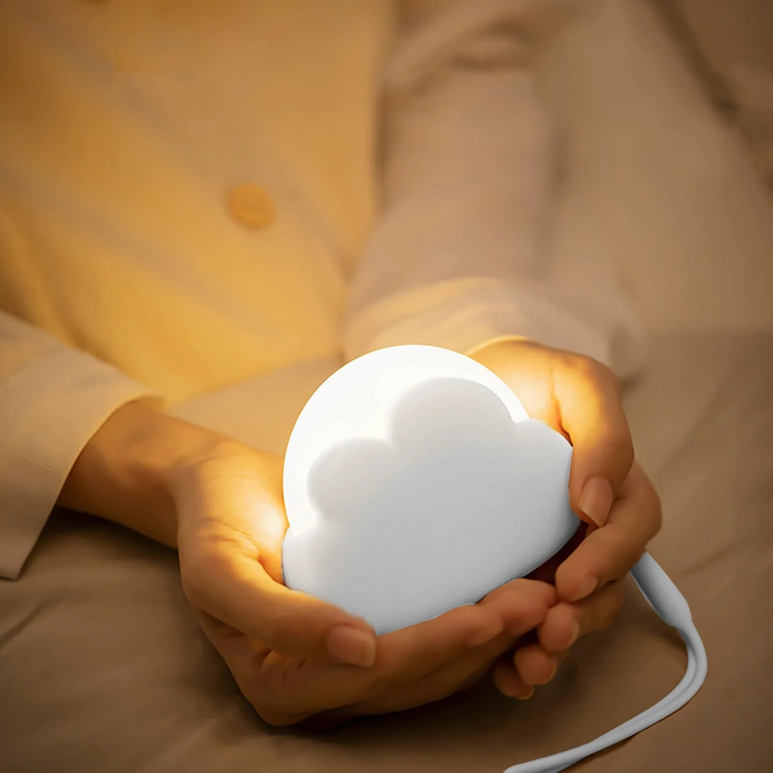 Veilleuse Enfant LED Nuage 4 Niveaux Luminosité Rechargeable Corde Silicone Lampe Chevet Blanc