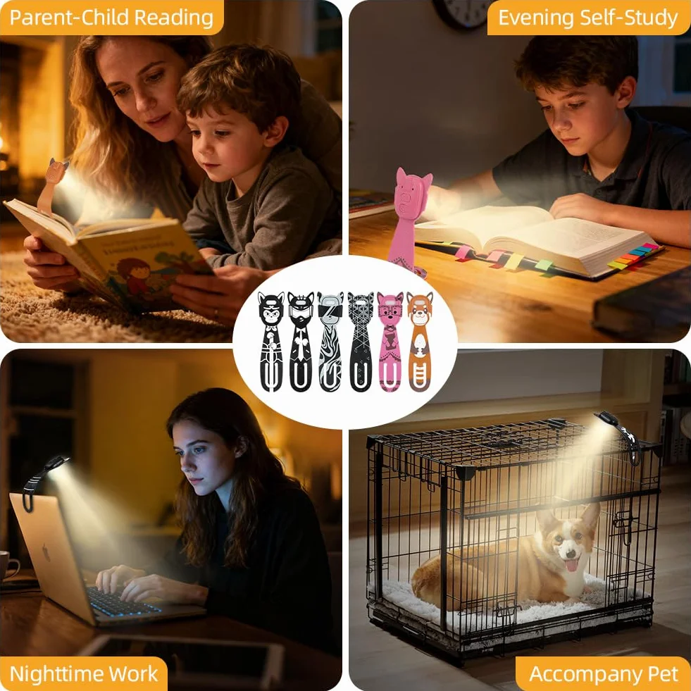 OSDUE Lampe de Lecture Livre 2 en 1, Mini Lampe LED avec Marque-Page, 3 Modes 5 Niveaux de Luminosité