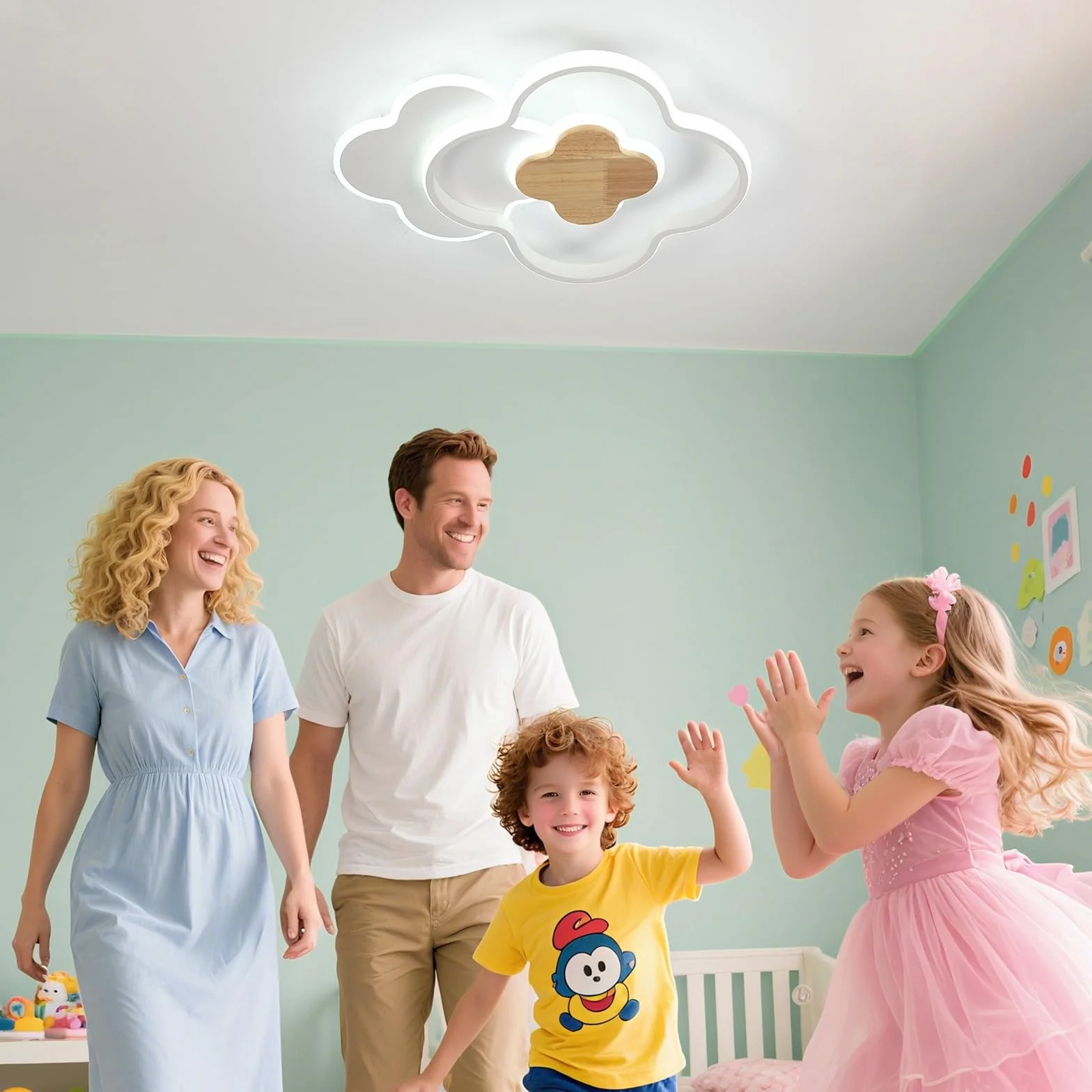 Plafonnier LED 55CM Dimmable Télécommande Trèfle à quatre feuilles Créative Chambre Enfant