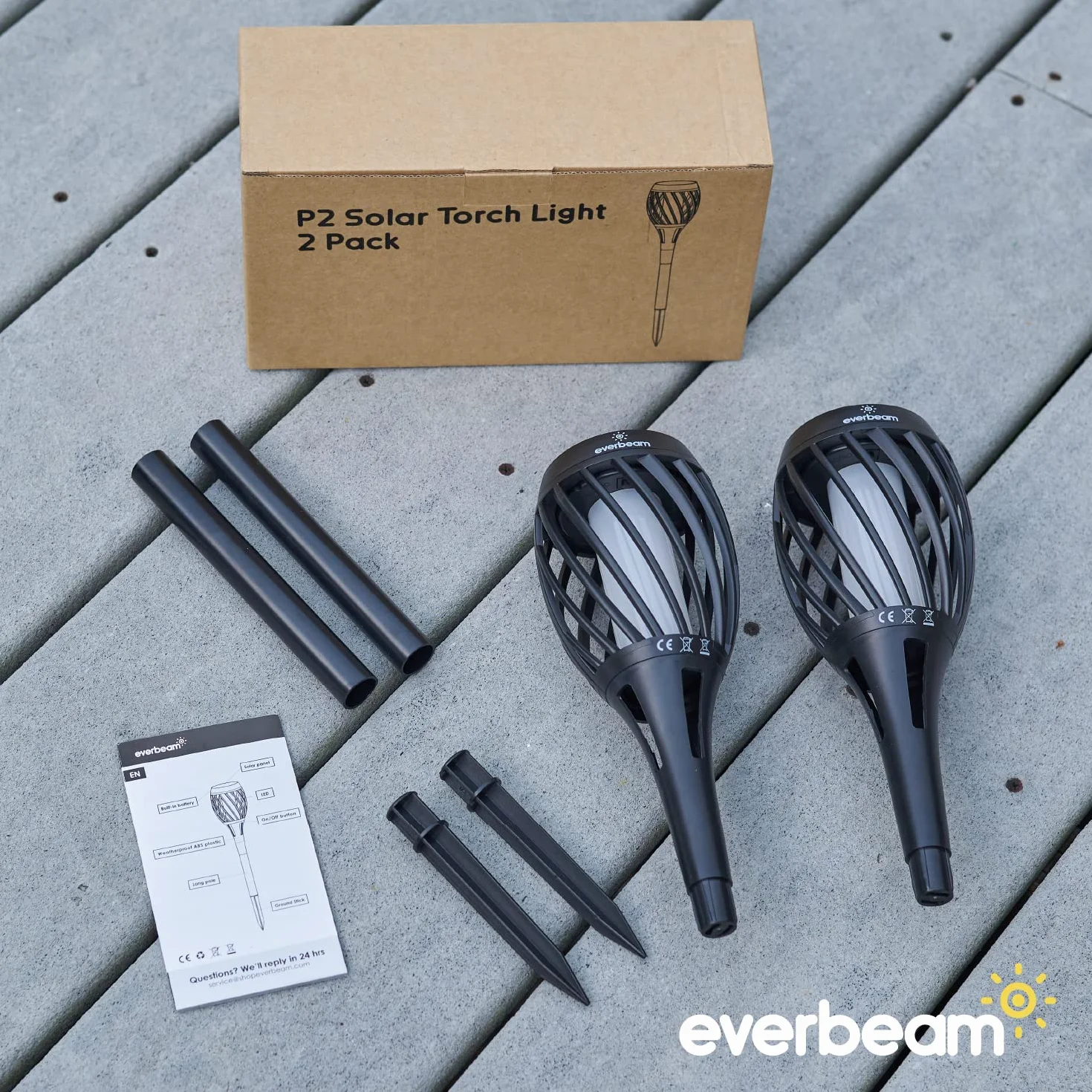 Everbeam P2 Lampe torche solaire à flamme vacillante IP65 Imperméable 2pack