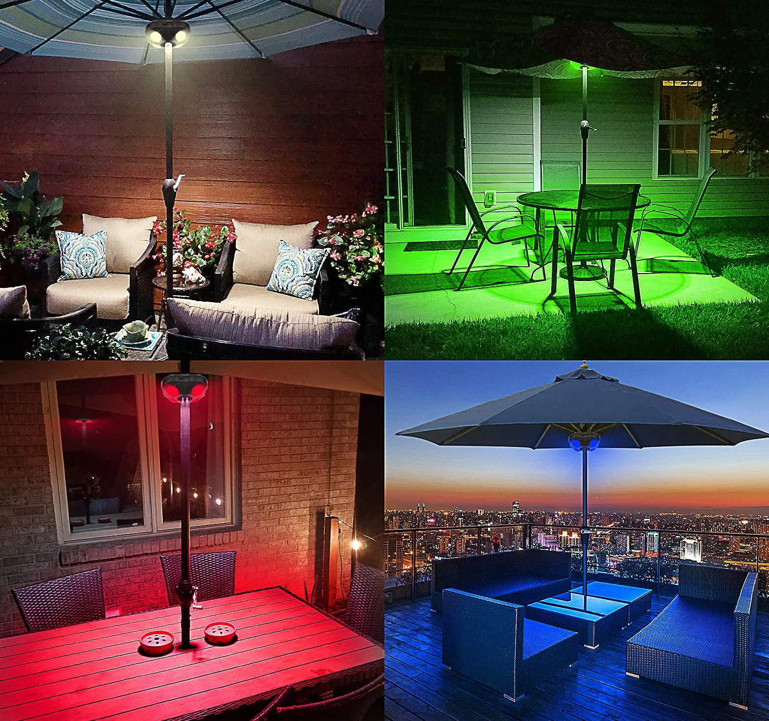 HONWELL Lumière de Parapluie de Jardin, 16 Couleurs Télécommande, 4 Niveaux Luminosité Réglables