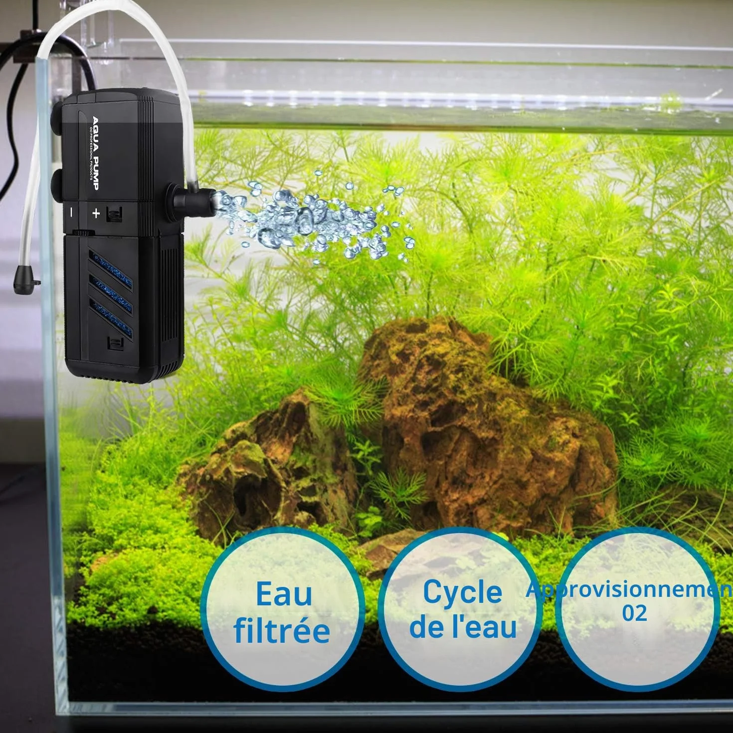 Filtre d'aquarium 6W 500L/H interne réglable pour aquarium 30-150L