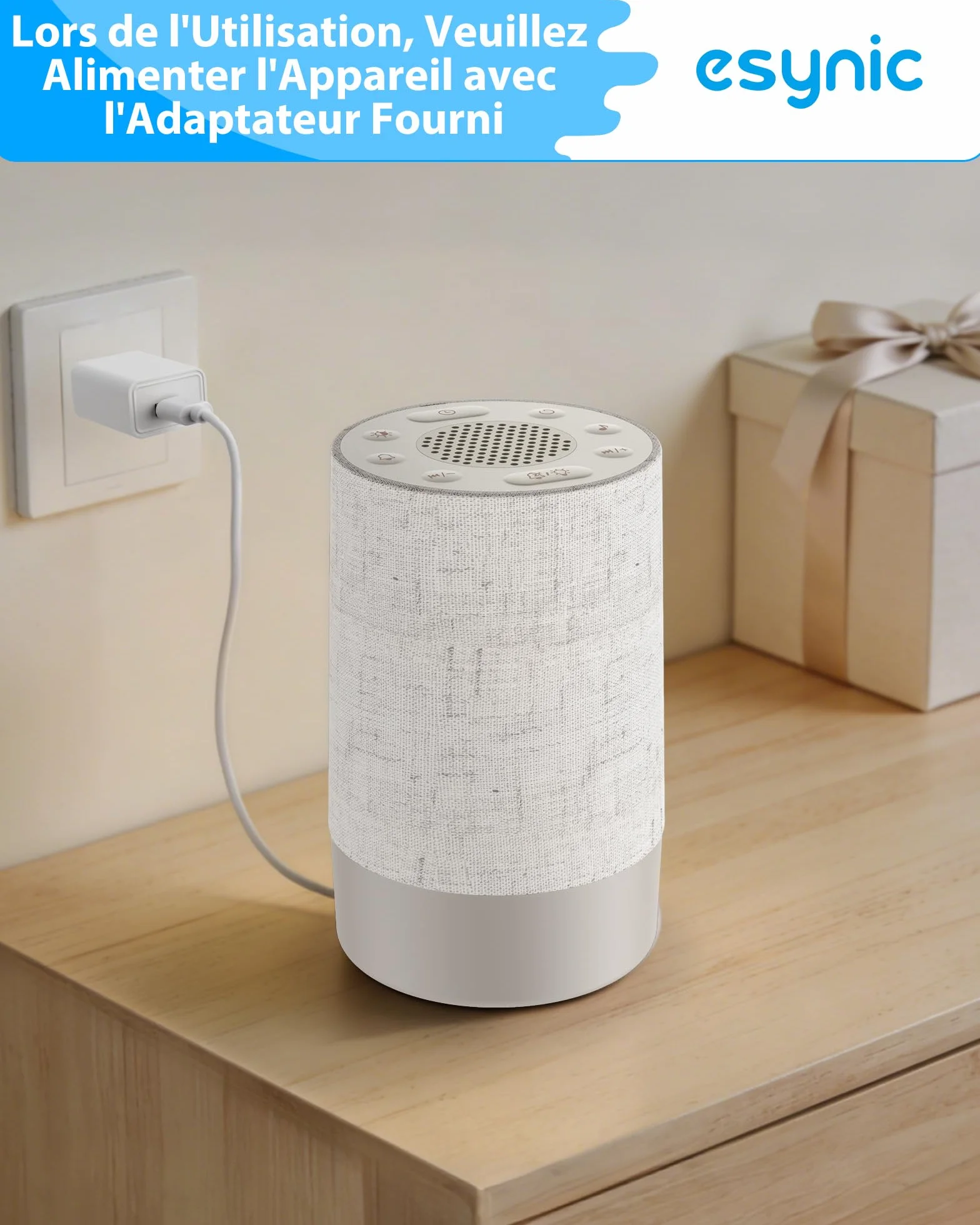 eSynic Réveil Lumineux Simulateur d'Aube 30 Sons Blanc Bruit 10 Couleurs Luminosité Volume Réglable Snooze Minuteur