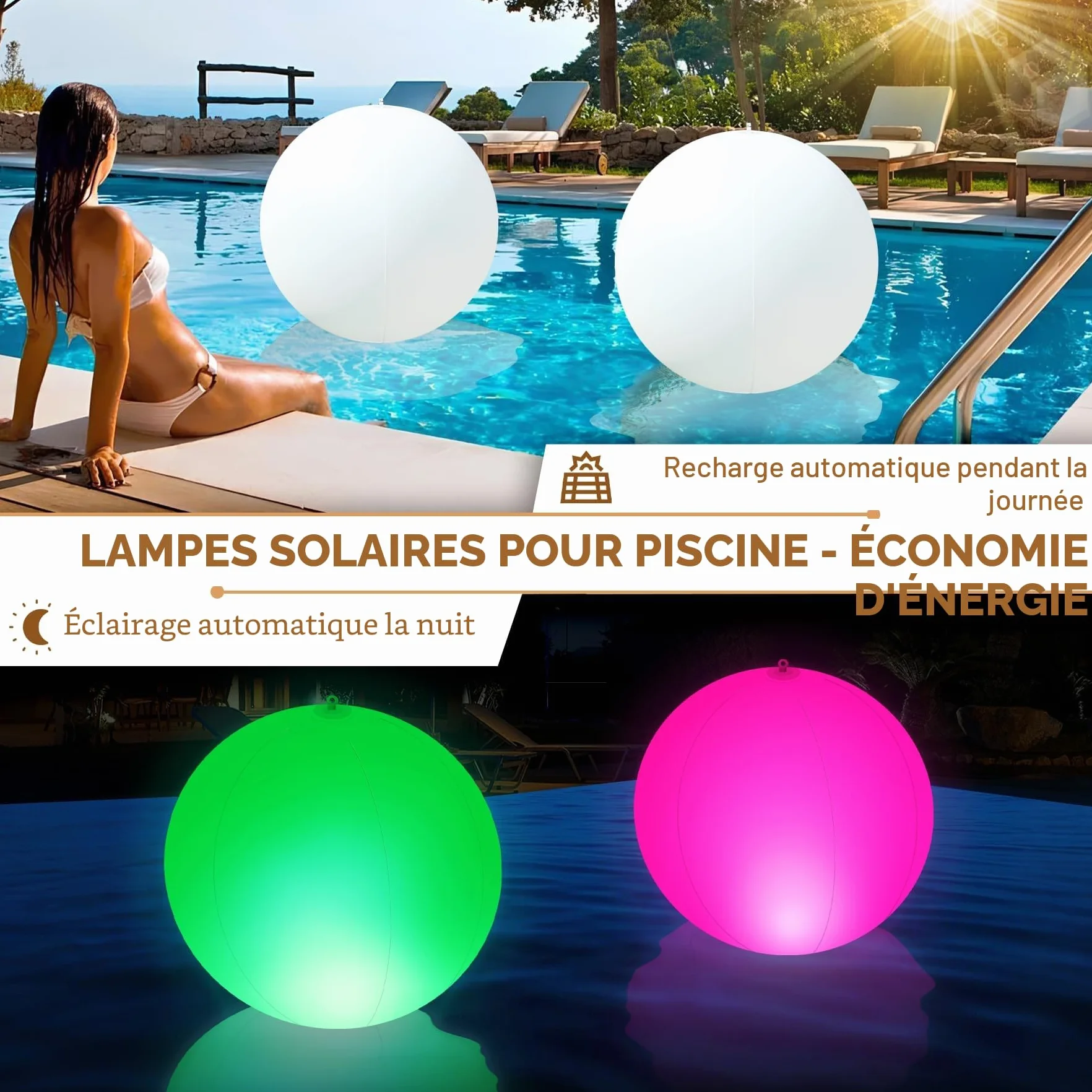 KingSom Lampe Flottante Solaire LED Boule Lumineuse Piscine IP68 Ø35cm 2 Pièces