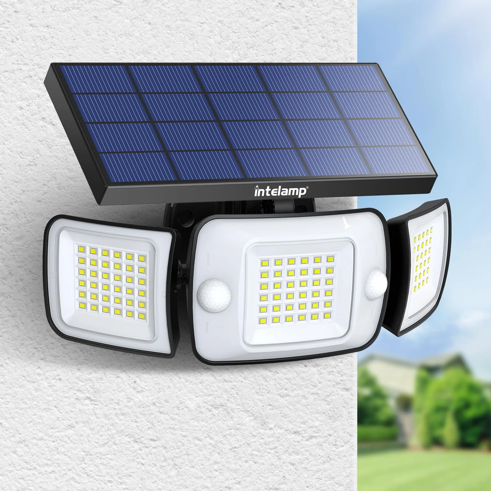 Intelamp Lampe Solaire Extérieure 6000mAh 1200LM IP65 Détecteur de Mouvement Projecteur LED Sécurité