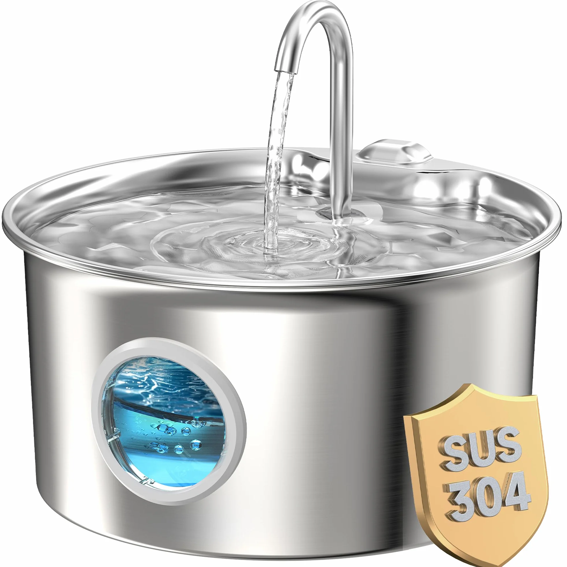 Fontaine à Eau pour Chat INOX 2,6L Automatique Silencieuse avec Fenêtre de Niveau d'eau