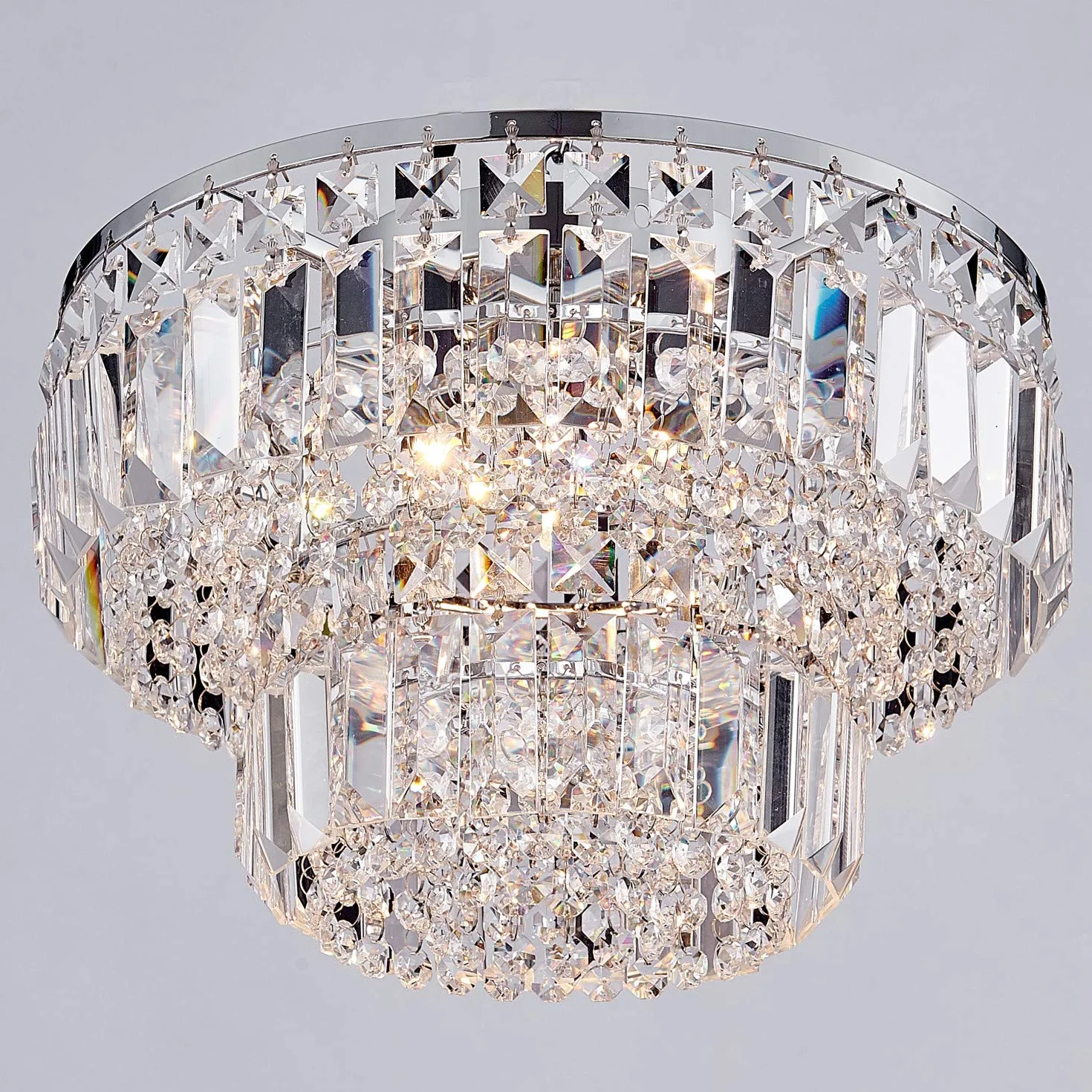 Bestier Moderne Chrome Cristal Plafonnier Éclairage Lustre Éclairage LED Plafonnier Lampe Pour Salle À Manger Salle De Bains Chambre À Coucher Salon 4 G9 Ampoules Diamètre Requis 33 cm x Hauteur 24 cm
